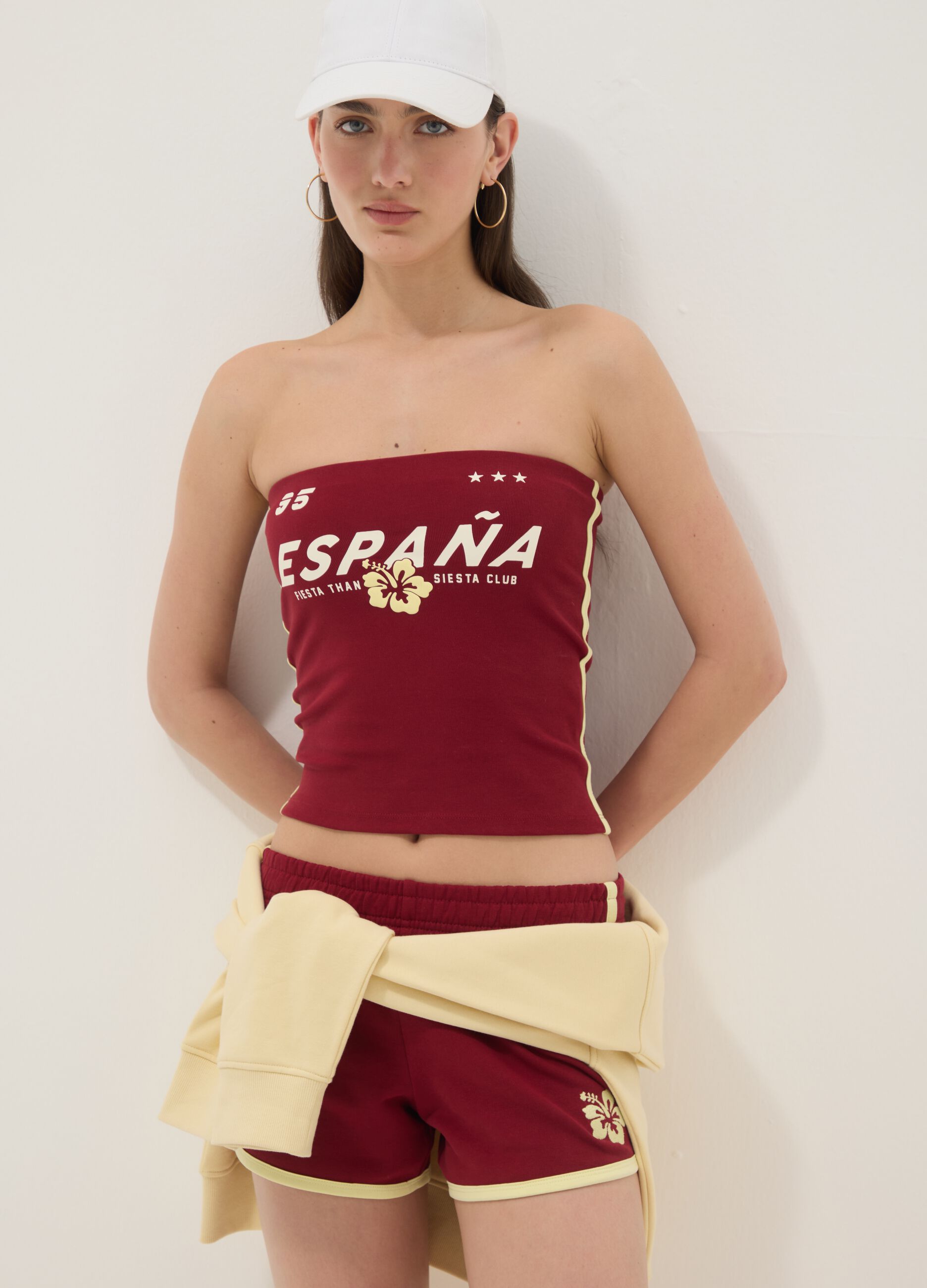 Red bandeau top in stretch cotton