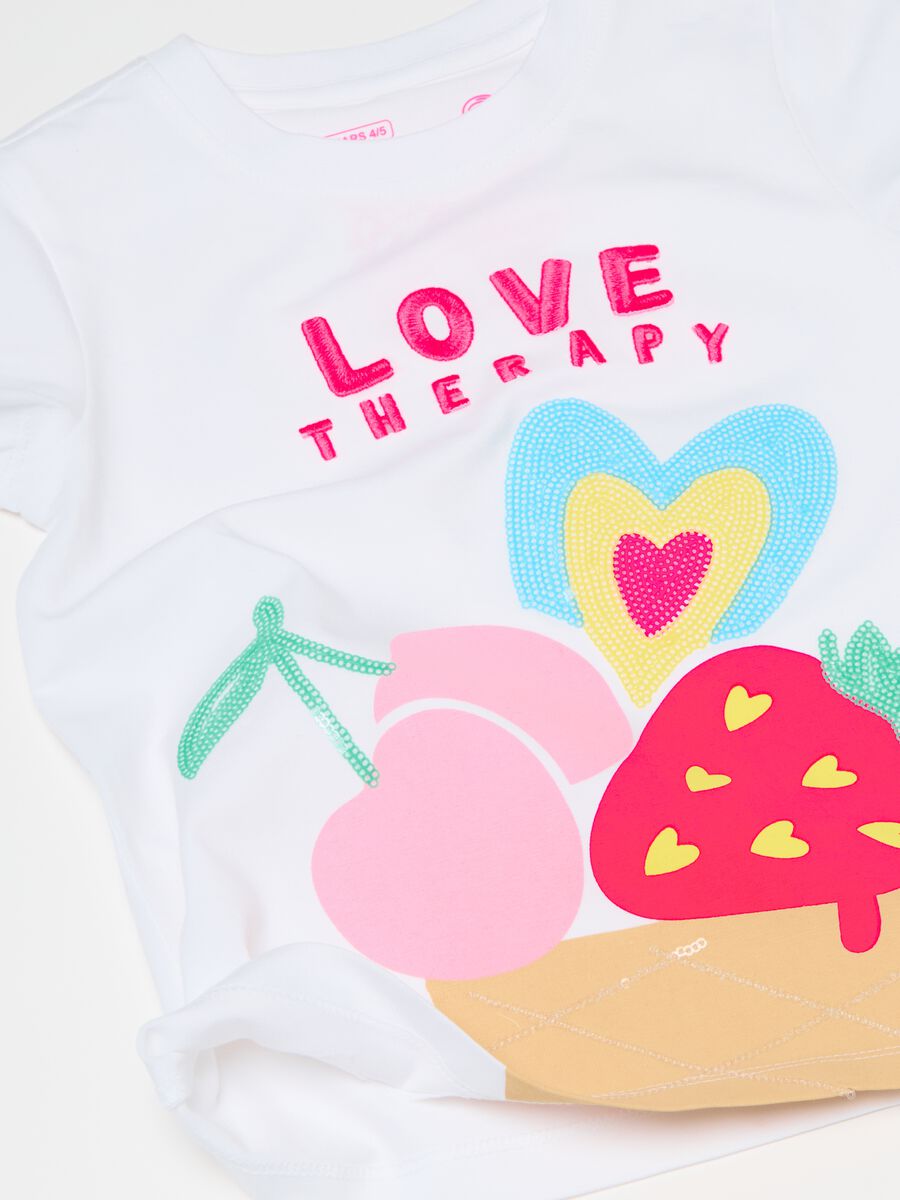 Camiseta de algodón estampado fruta y lentejuelas_2