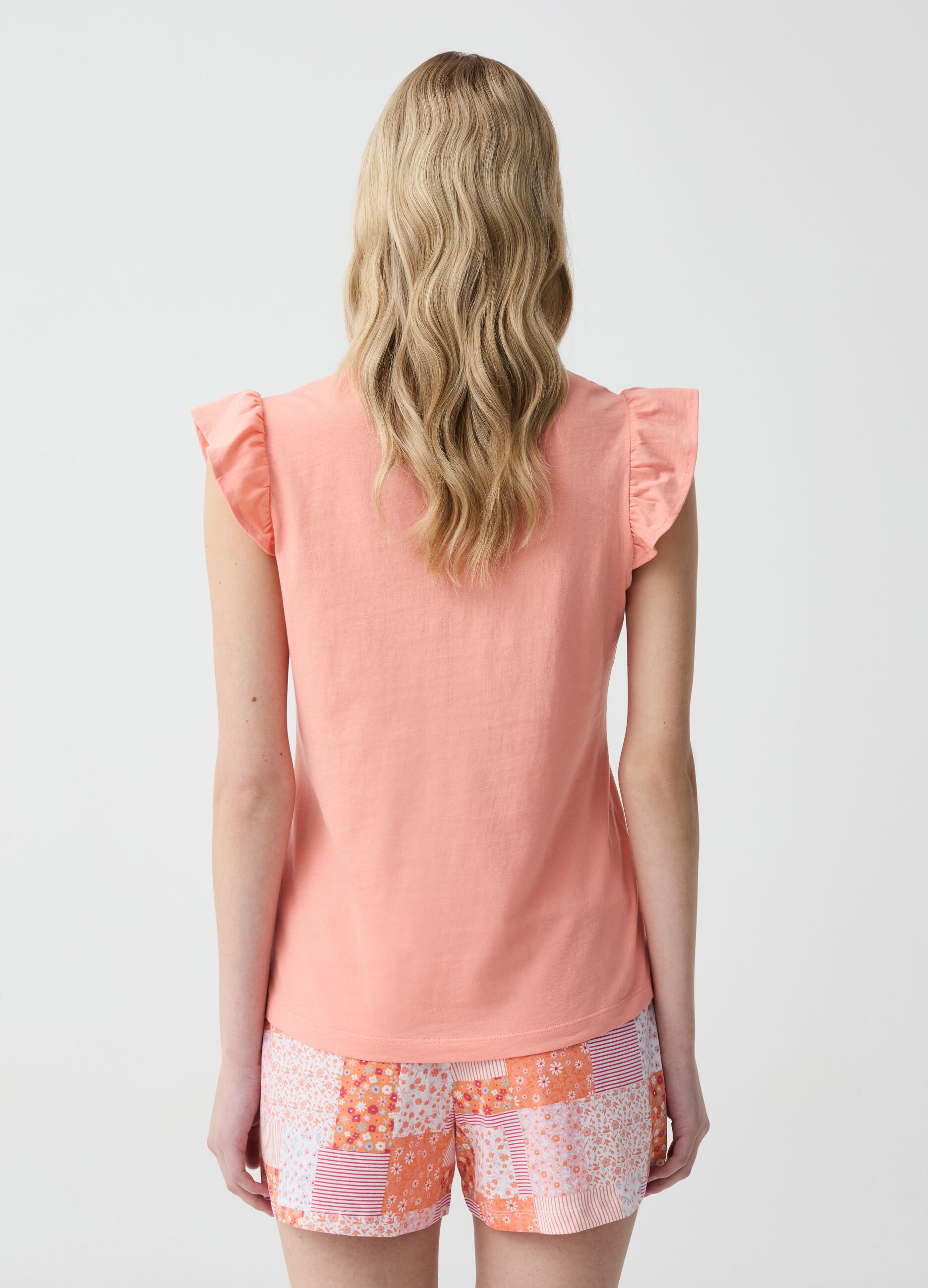 Short pyjamas with flounce with patchwork print