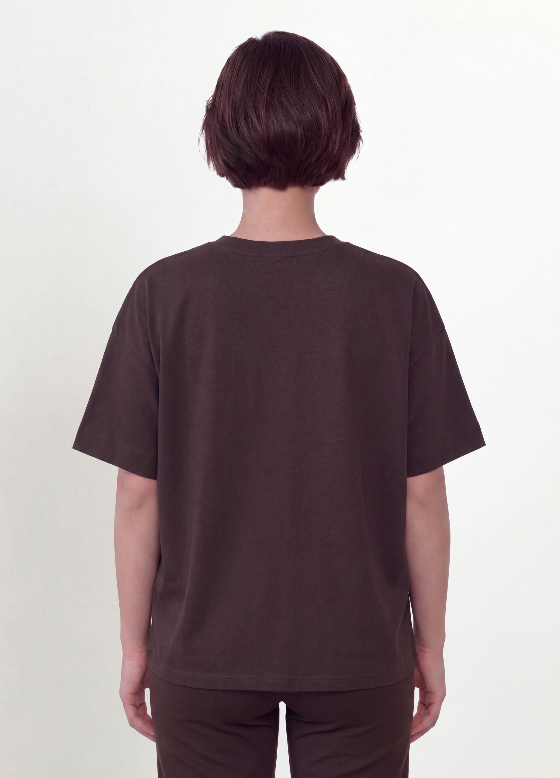 Brown crew-neck T-shirt in stretch cotton-modal blend, regular fit
