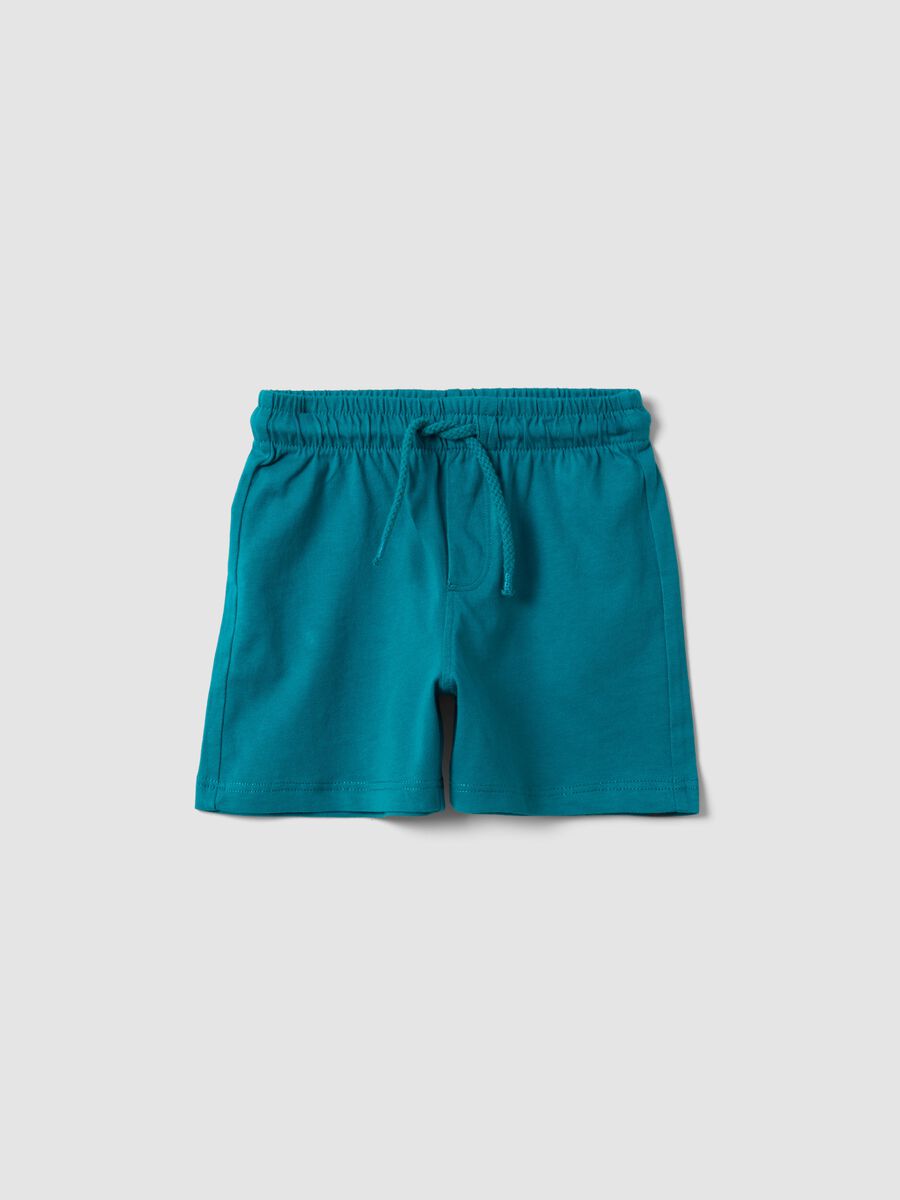 Blue pure organic cotton shorts with elasticated waistband for baby boy, regular fit_0