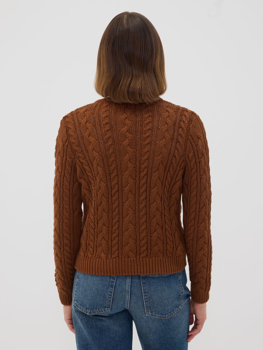 Brown cable-knit cotton-blend cardigan, regular fit_3