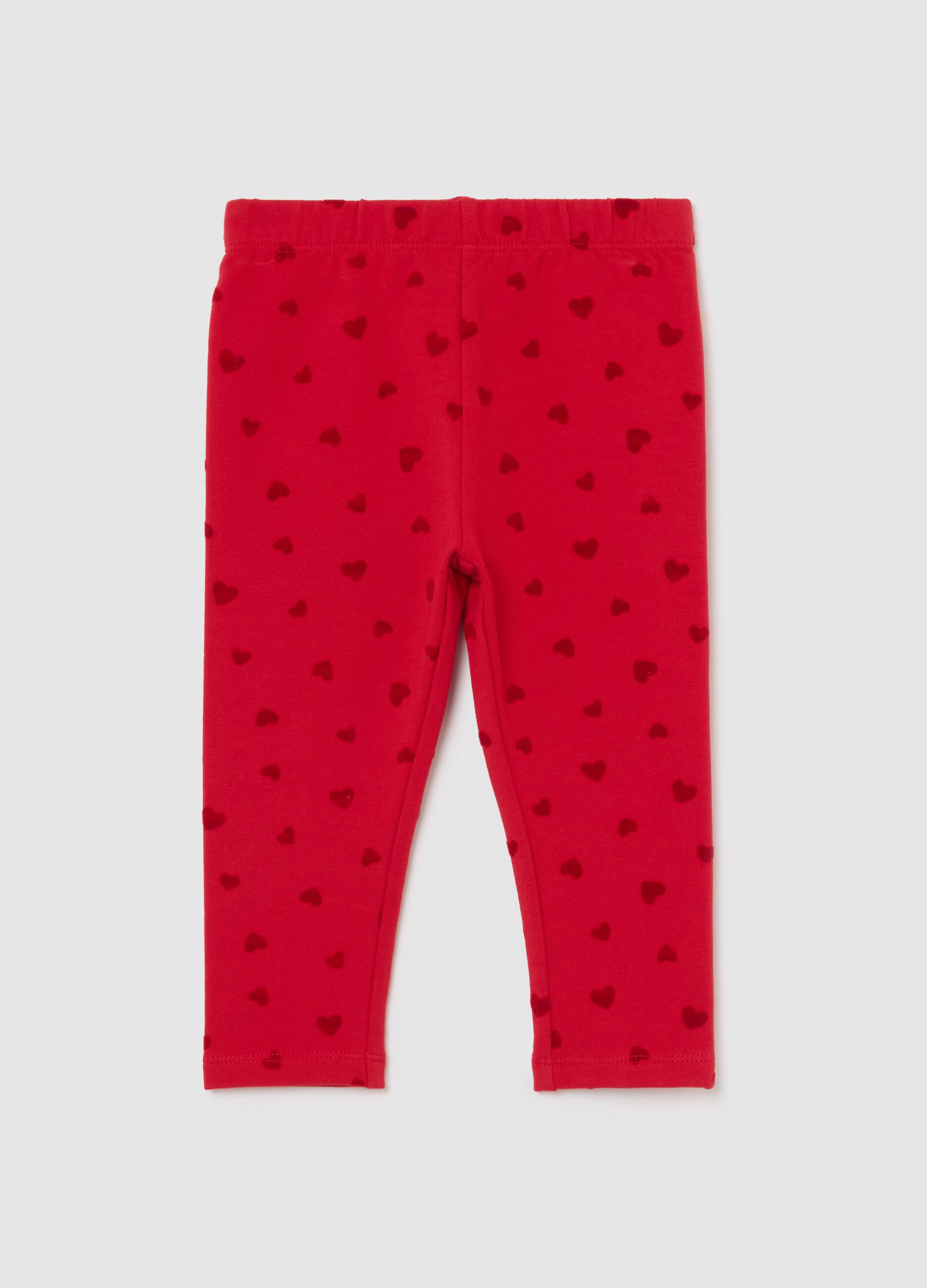 Red leggings for girls in stretch cotton with heart prints