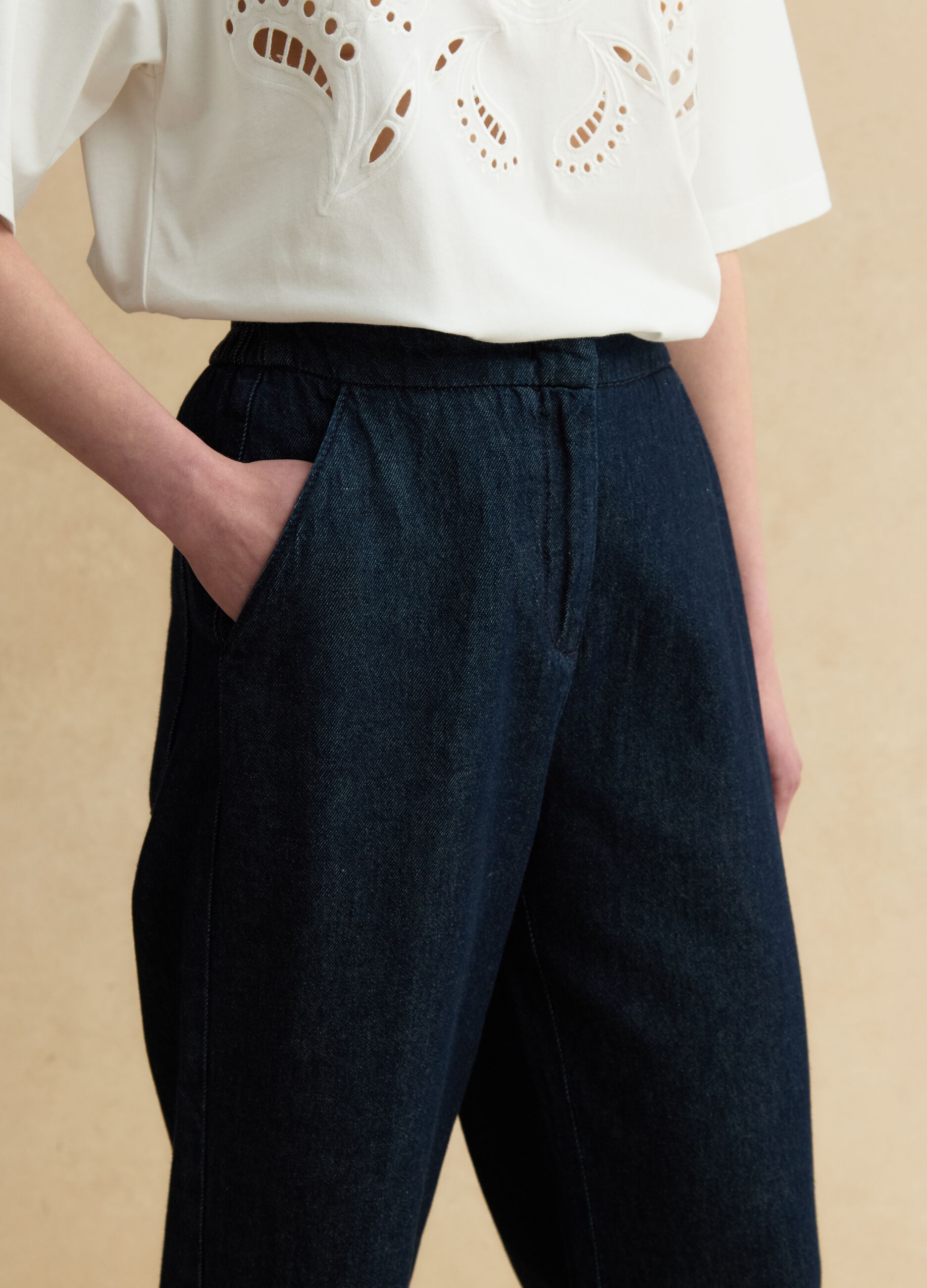 Blue denim jogger trousers in pure cotton, relaxed fit