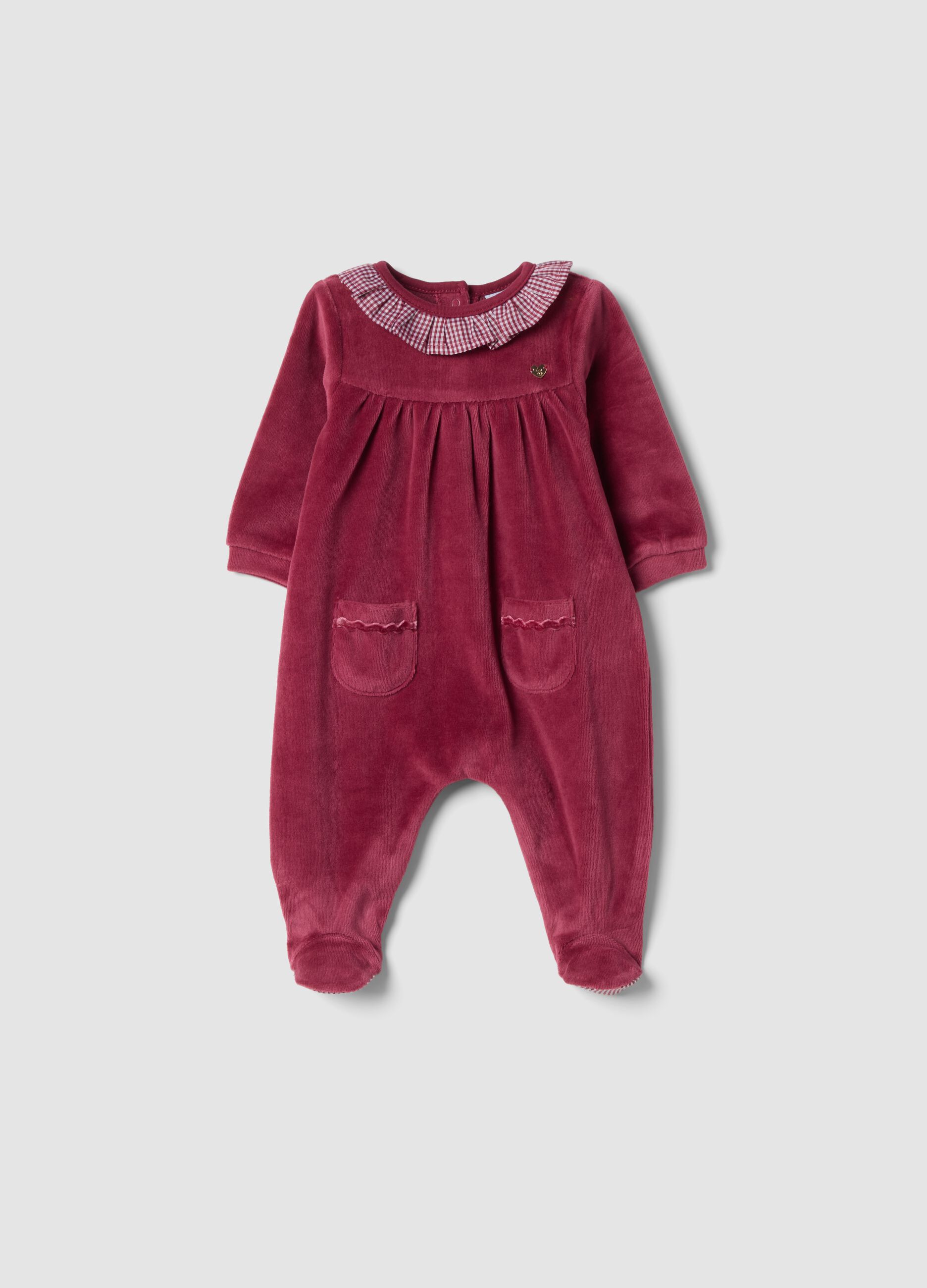 Tutina rossa in misto cotone organico con colletto a volant