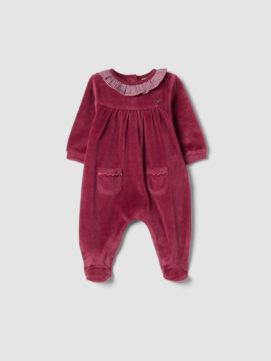 Tutina rossa in misto cotone organico con colletto a volant_0