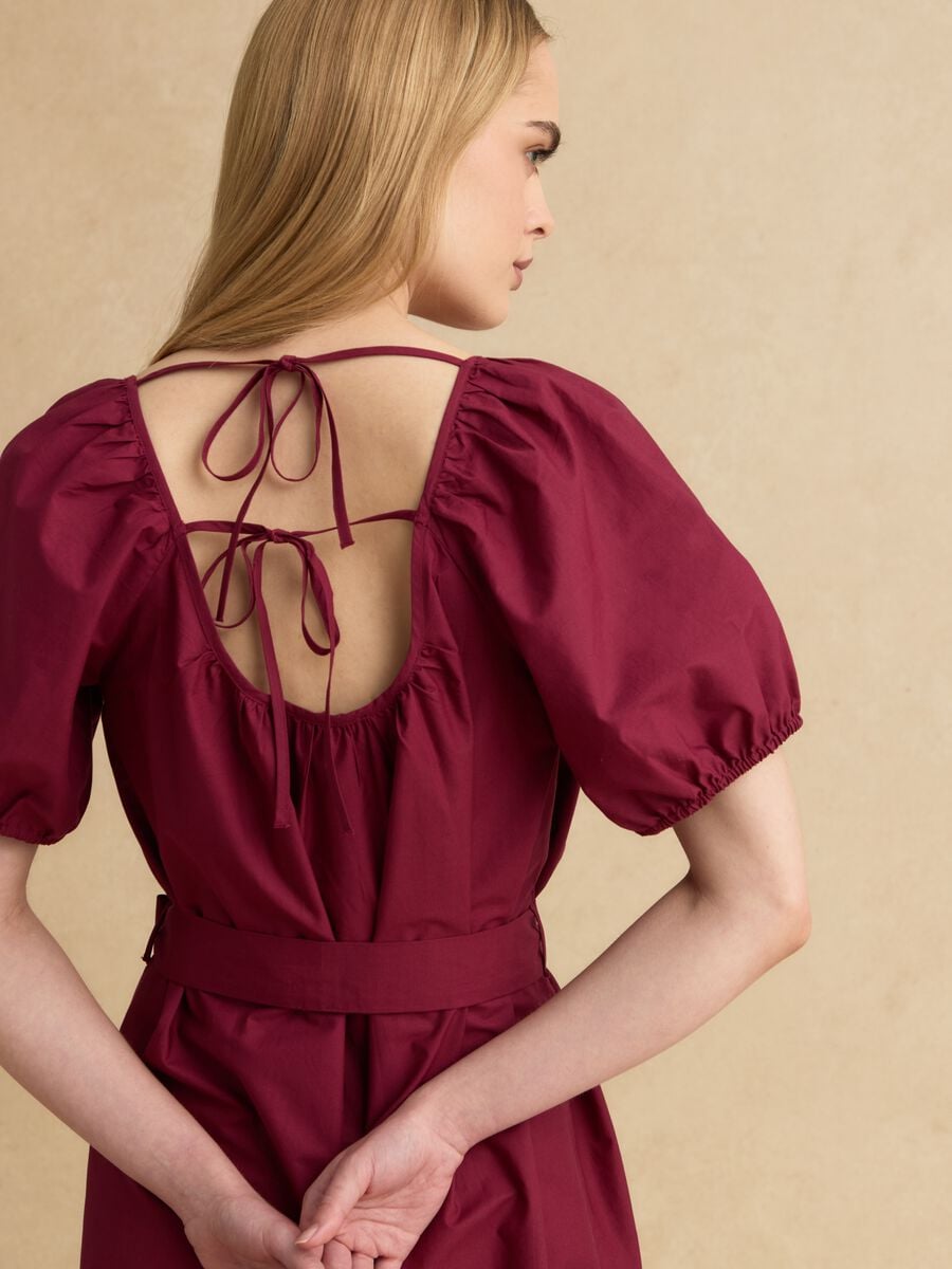 Red pure cotton midi dress with belt_3