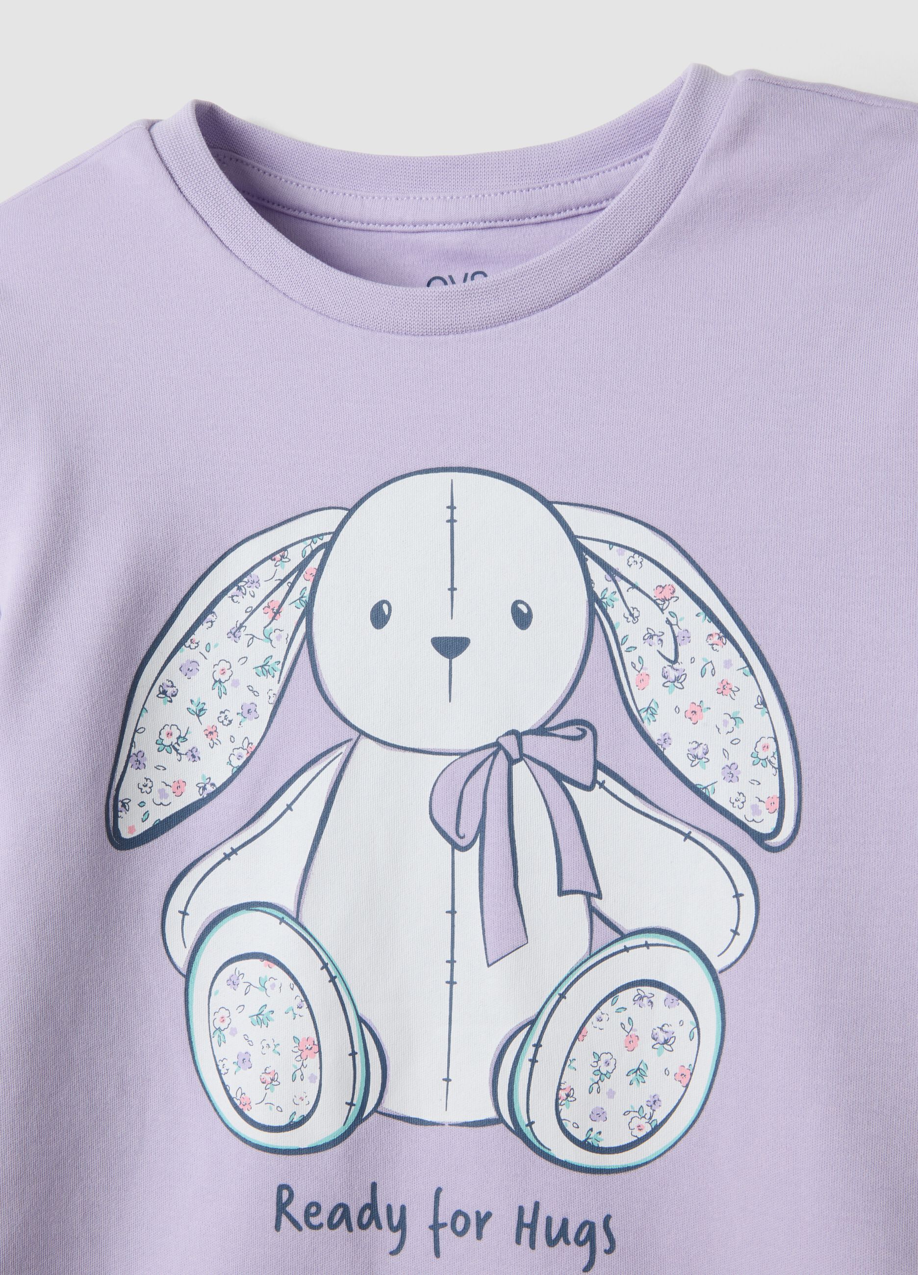 Pigiama viola in puro cotone organico con stampa coniglio per bambina
