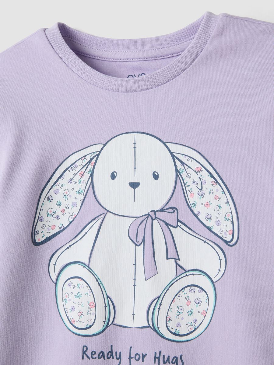 Pigiama viola in puro cotone organico con stampa coniglio per bambina_2