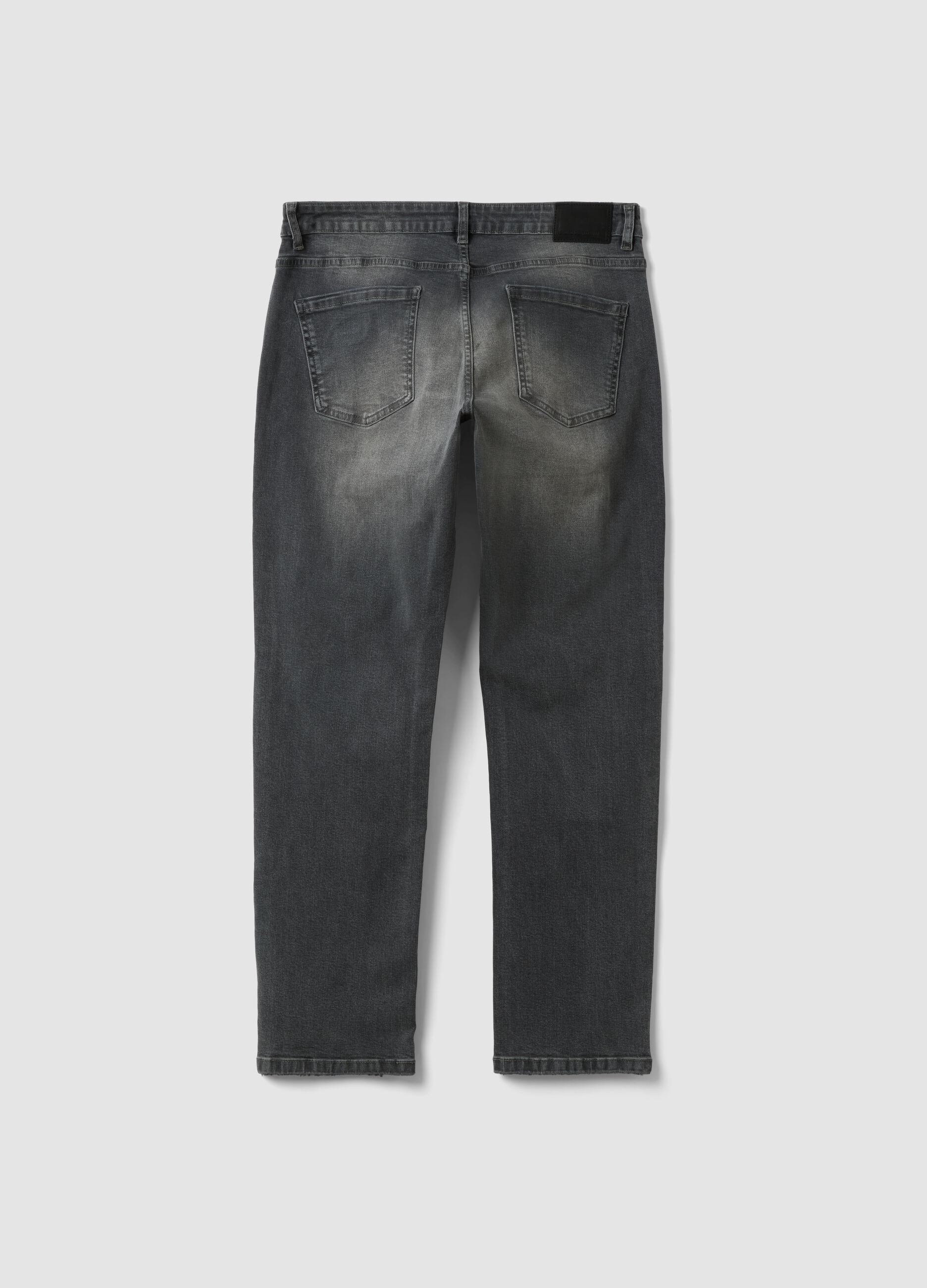 Graue Regular-Fit-Jeans aus Stretch-Baumwoll-Denim