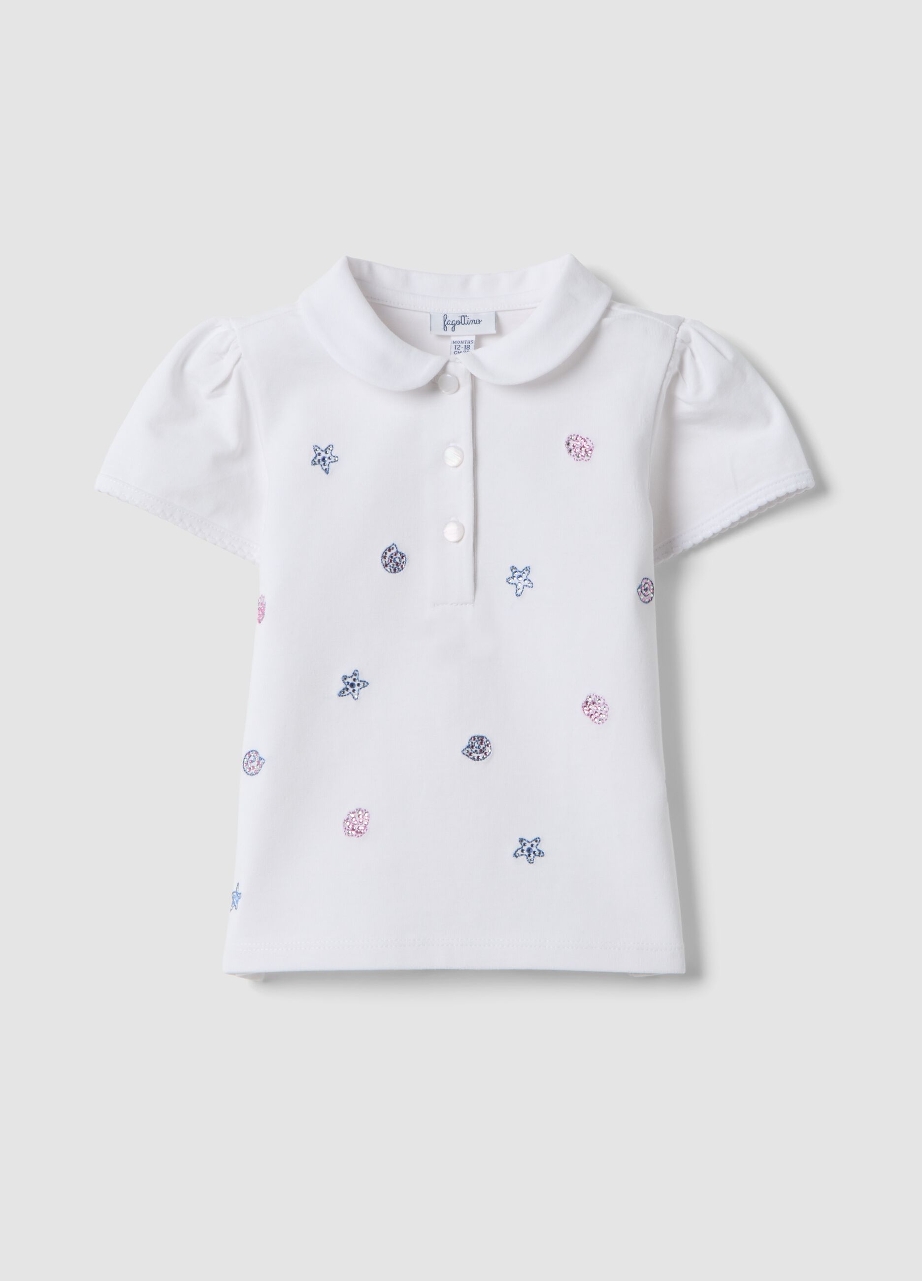 Polo bianca in cotone elasticizzato con colletto classico per bimba regular fit