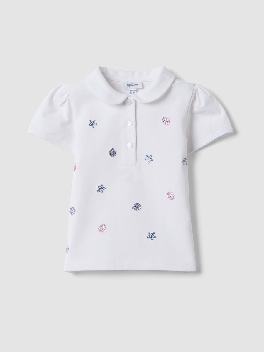 Polo bianca in cotone elasticizzato con colletto classico per bimba regular fit_0