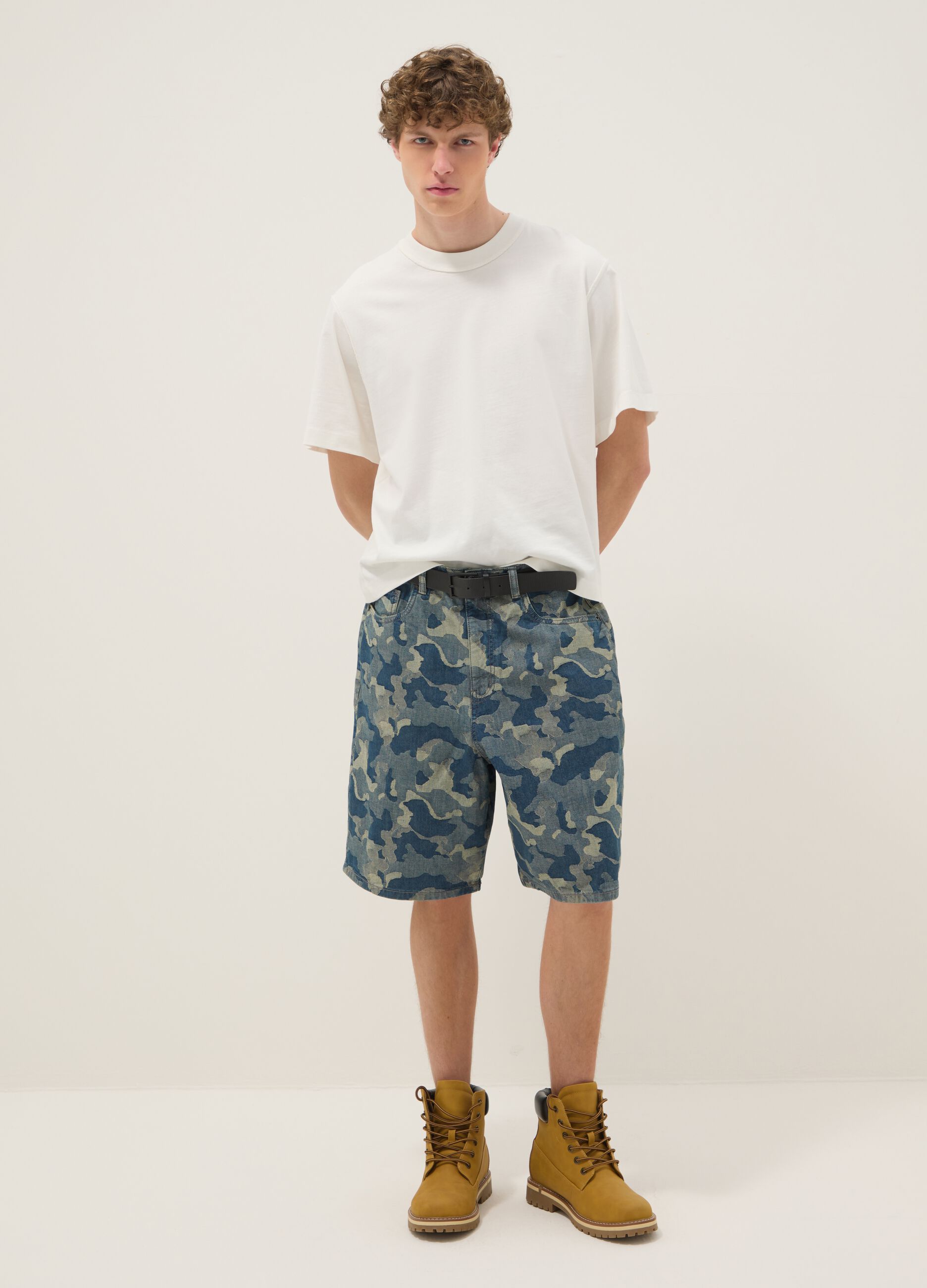 Blue pure cotton denim skater-fit shorts