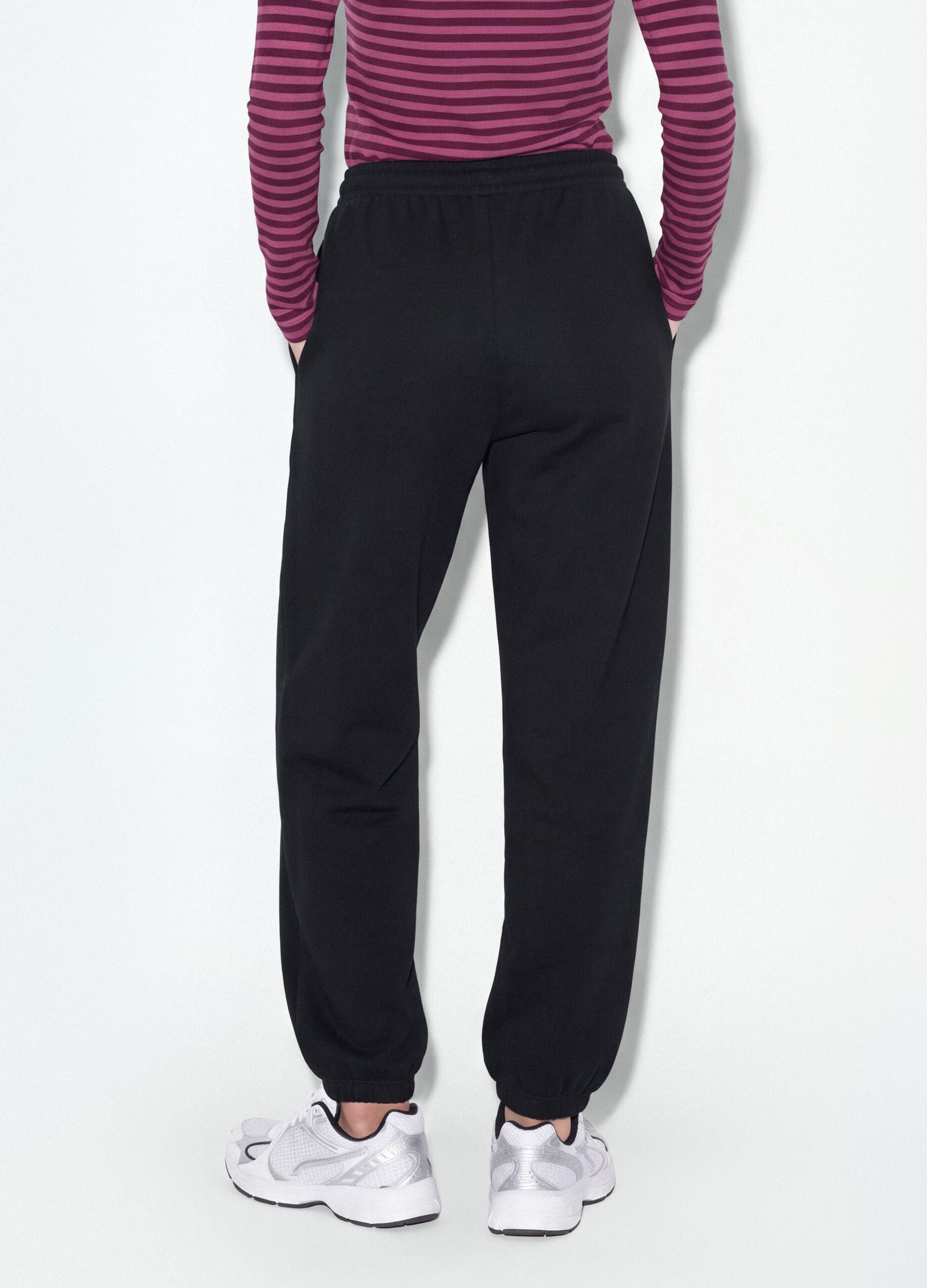 Pantaloni jogger neri in misto cotone con coulisse