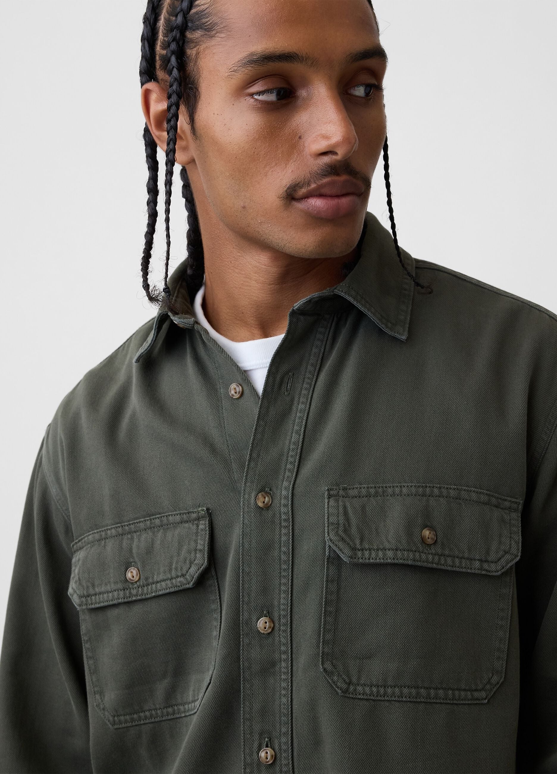 Green cotton-lyocell blend shirt with pockets