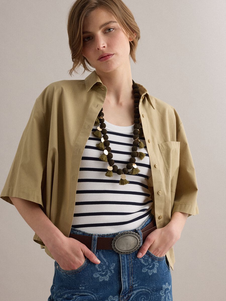 Beiges Hemd aus reiner Baumwolle mit Brusttasche, Oversize-Fit_0