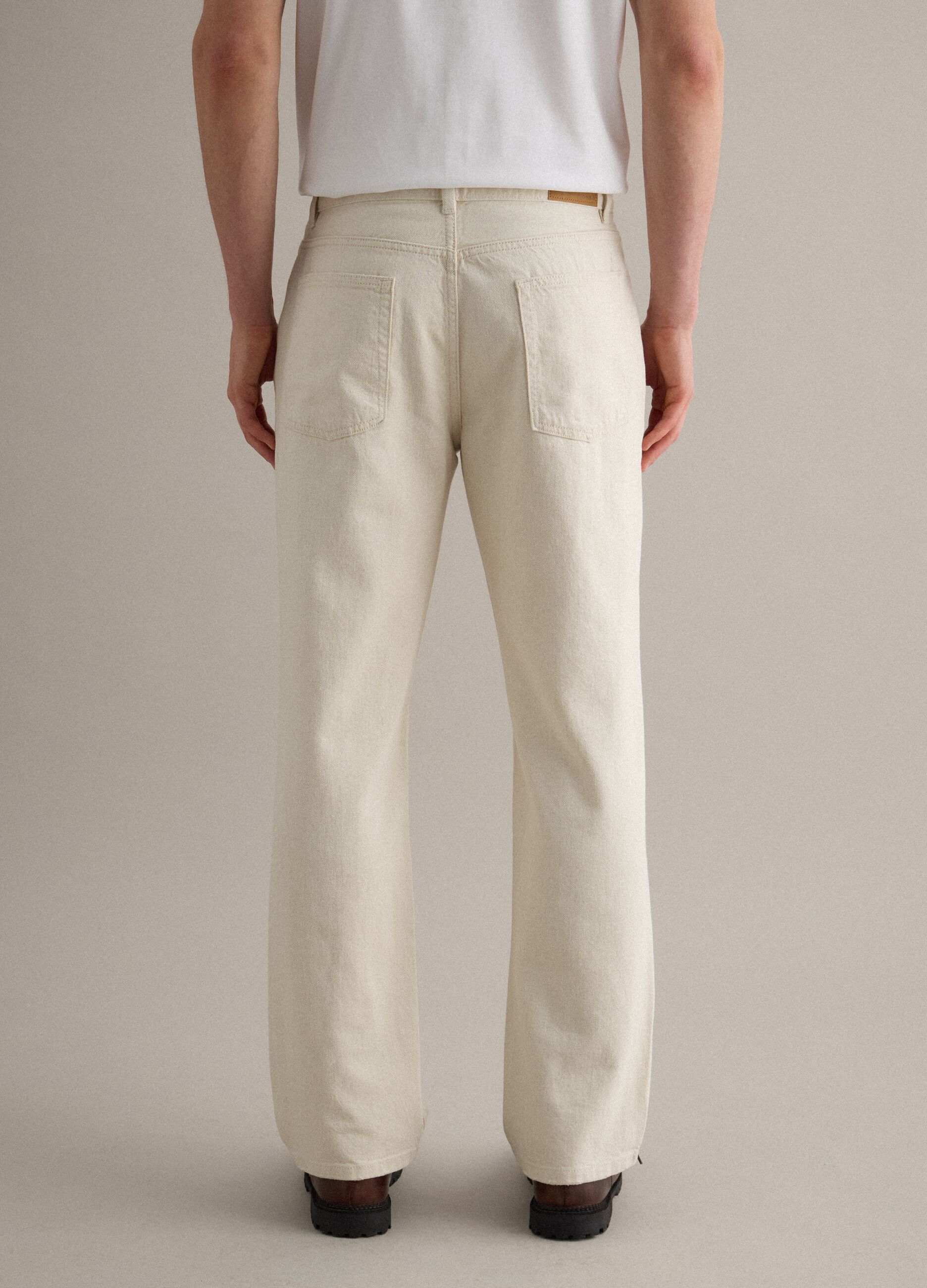 Beige regular fit cotton-linen blend jeans