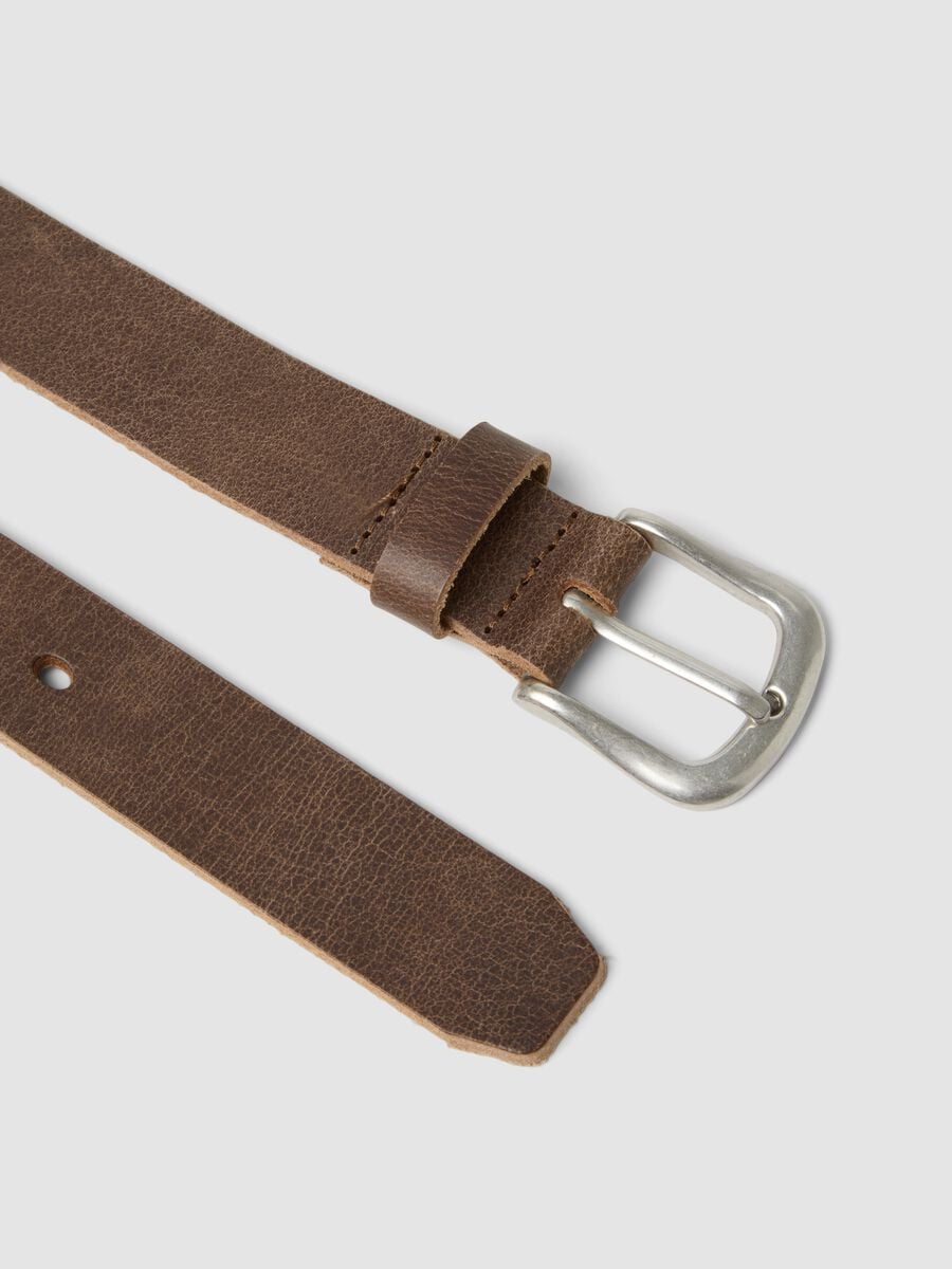 Brown genuine leather belt with metal buckle_2