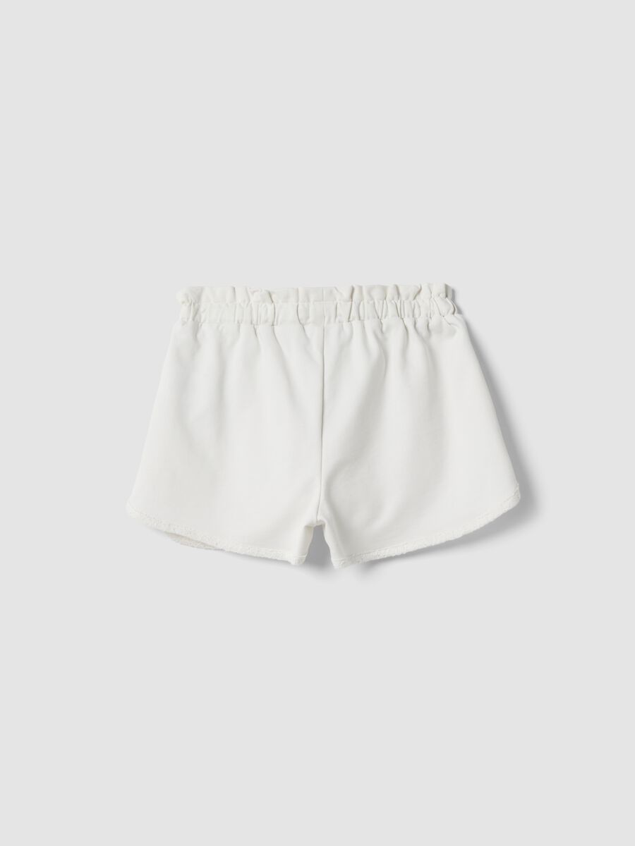 Girls' white pure cotton regular-fit shorts with lace_1