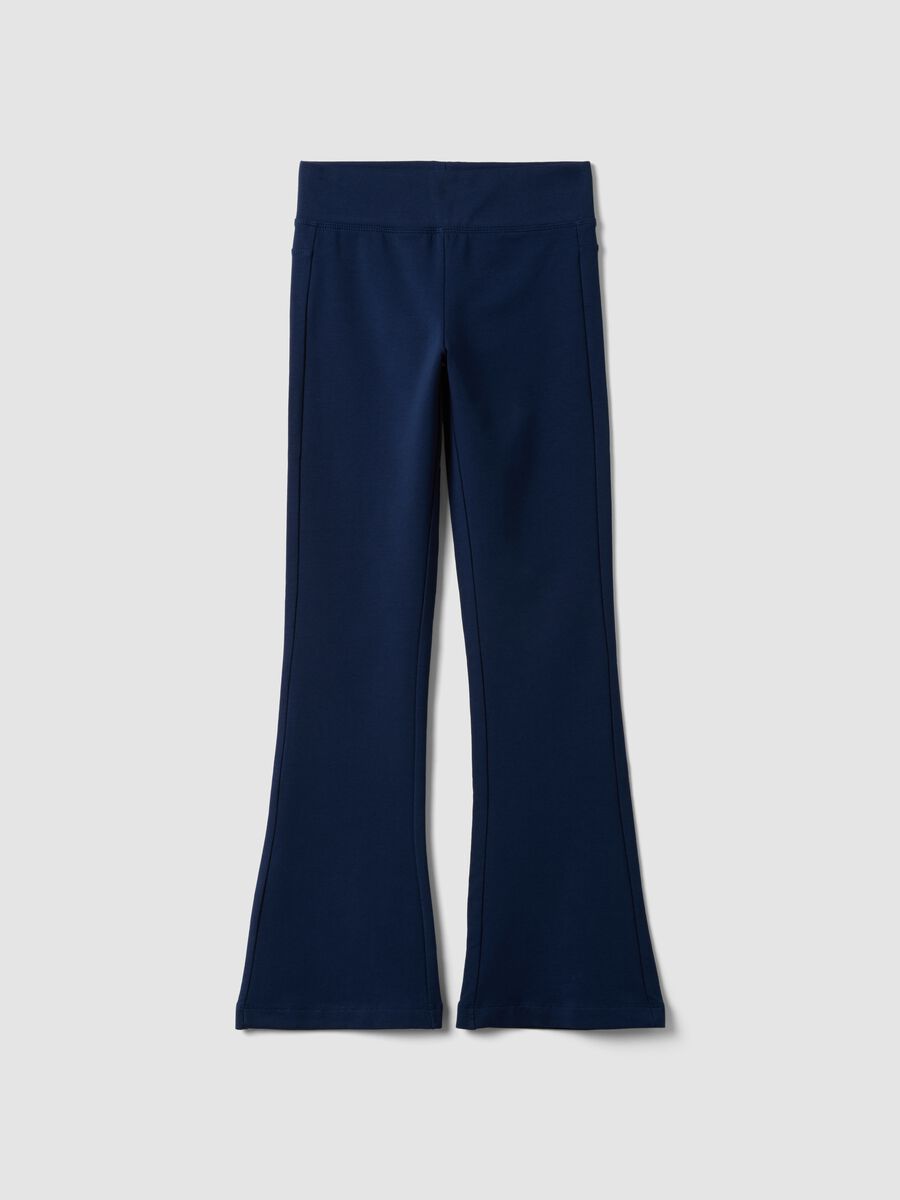 Girls&rsquo; blue flared trousers in stretch organic cotton_0