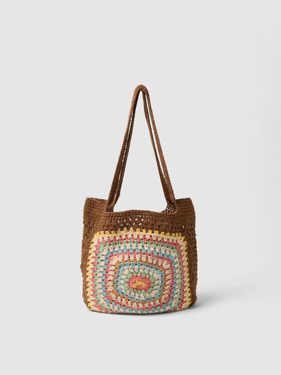 Multicolour Cotton Blend Beach Bag with Crochet Details_1