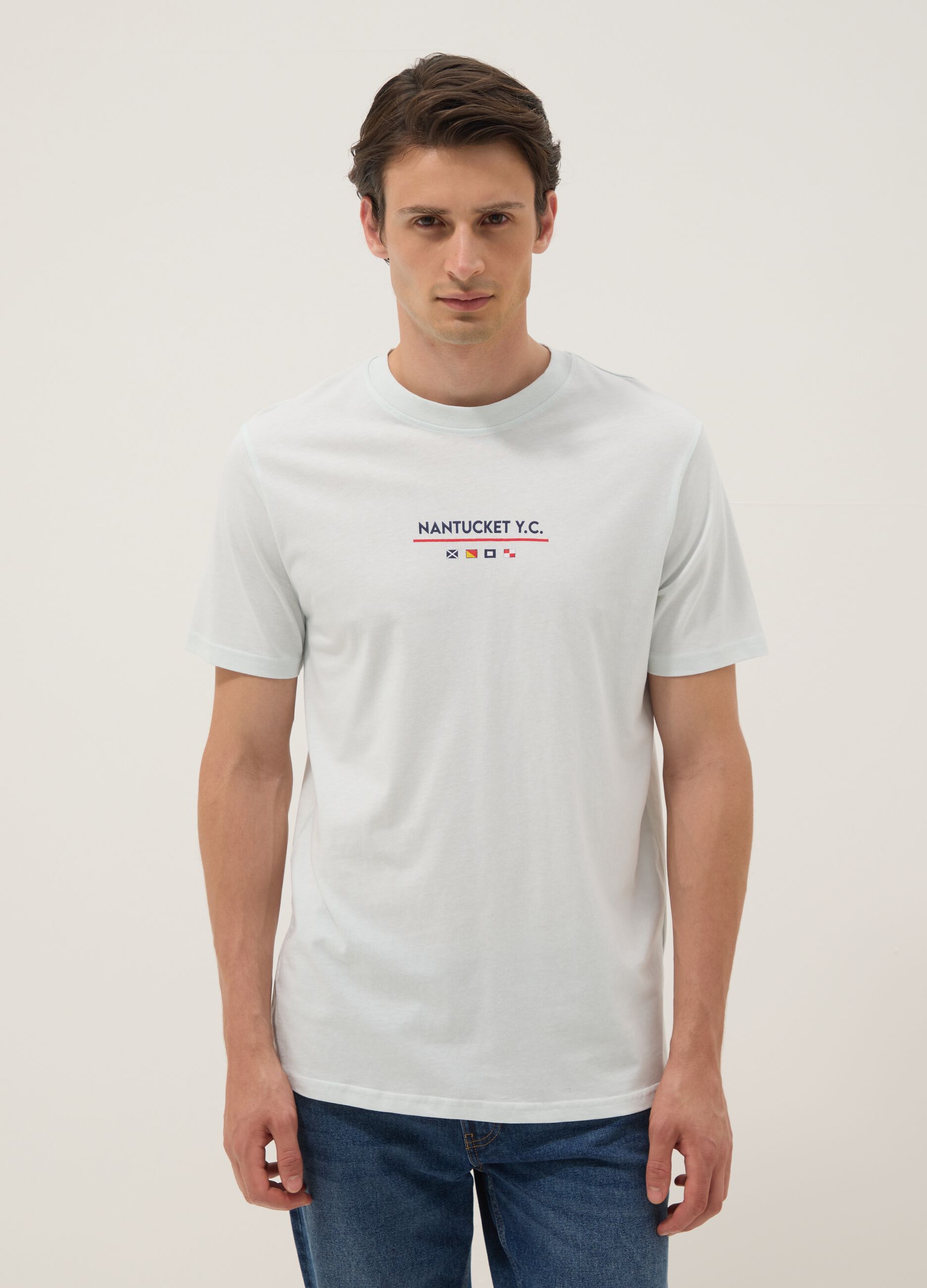 Light blue pure cotton T-shirt with front print