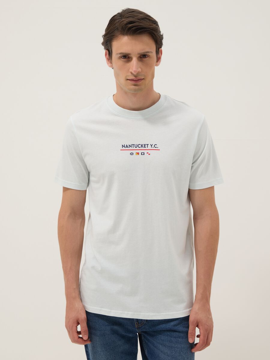 Hellblaues T-Shirt aus reiner Baumwolle mit Frontprint_0