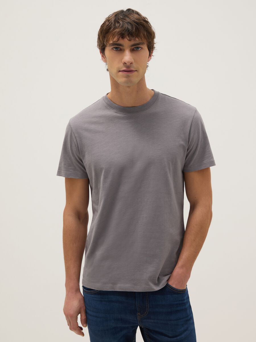 Grey regular fit pure cotton t-shirt_0