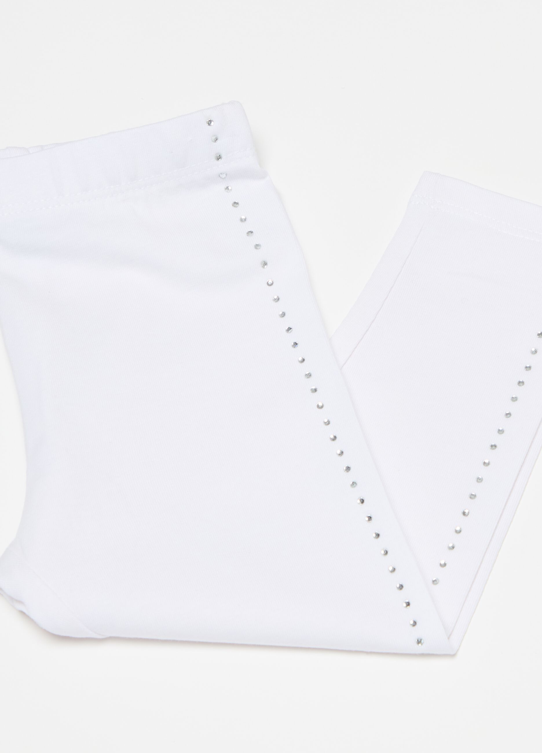 Stretch cotton leggings with diamanté motif