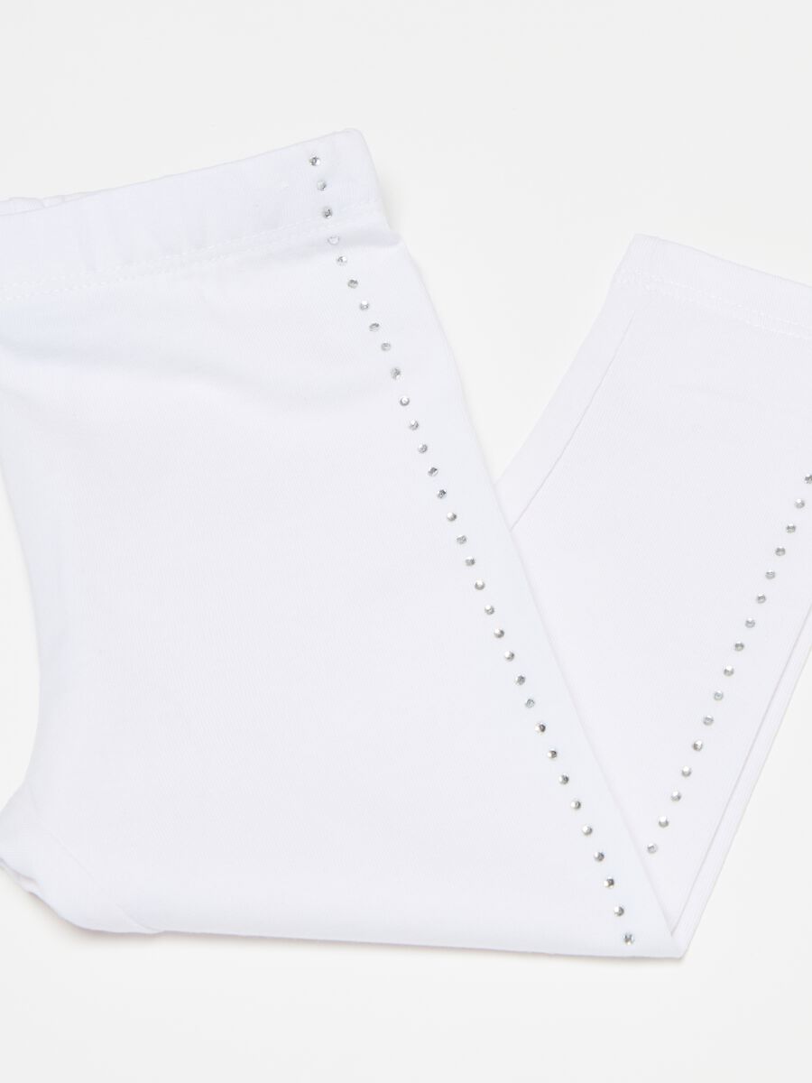 Stretch cotton leggings with diamanté motif_2