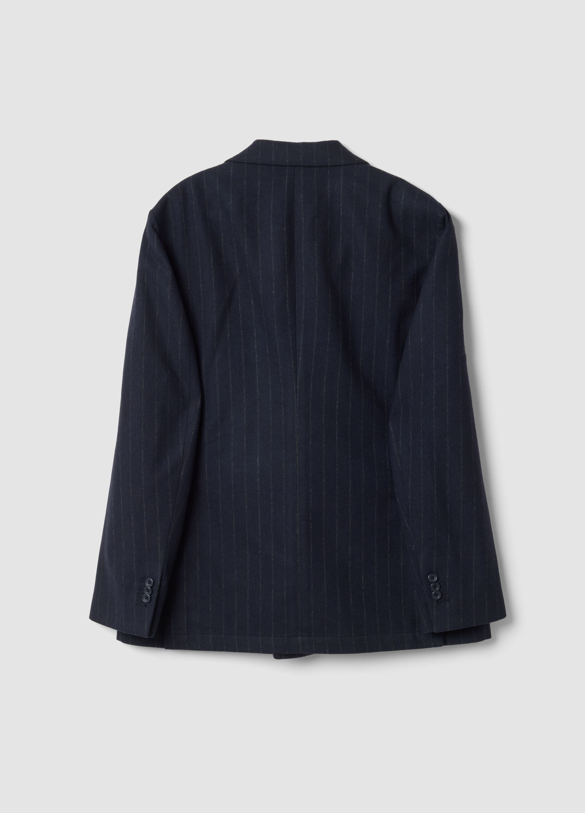 Blazer blu navy gessato in misto lana slim fit