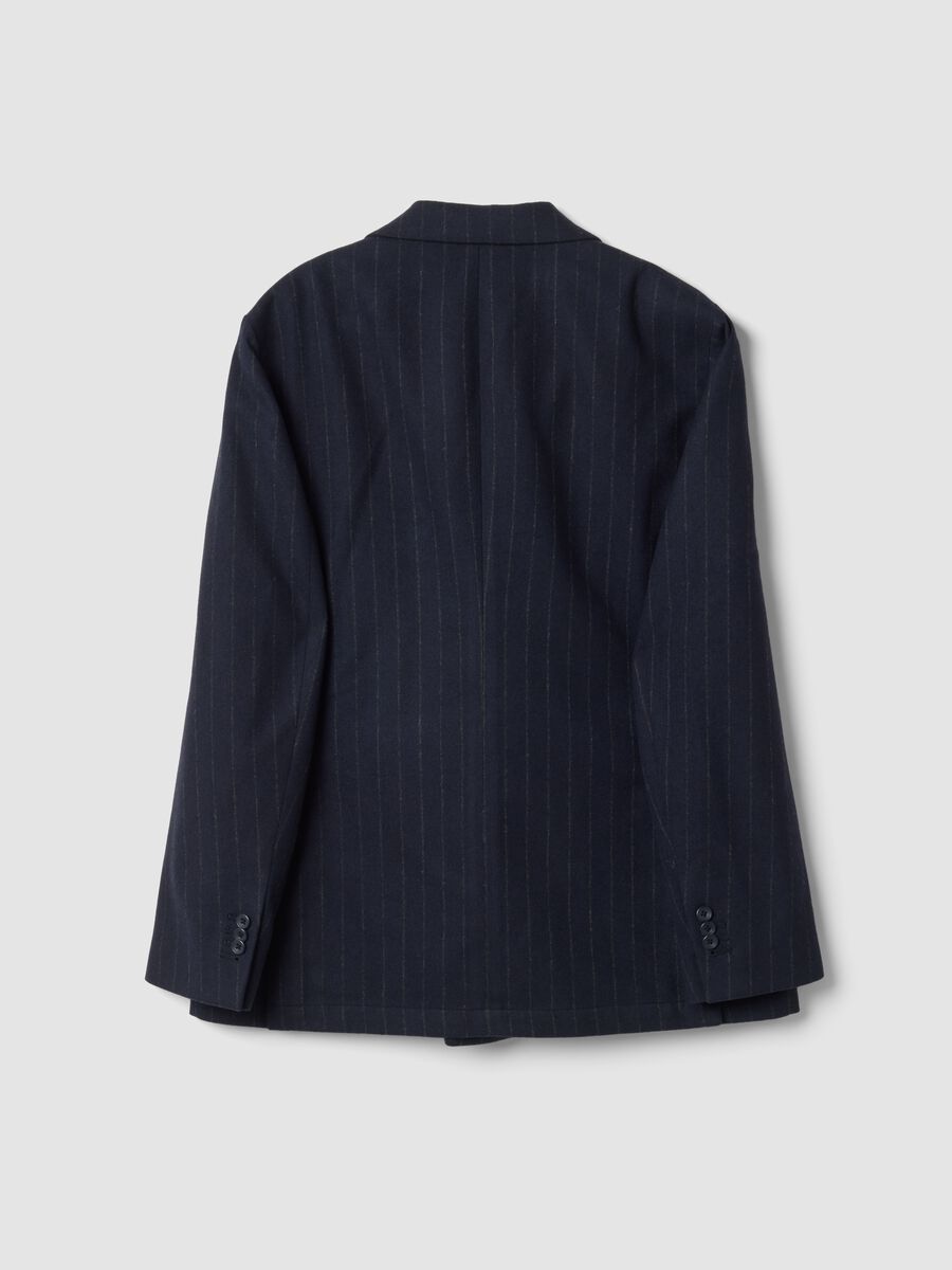 Blazer blu navy gessato in misto lana slim fit_1