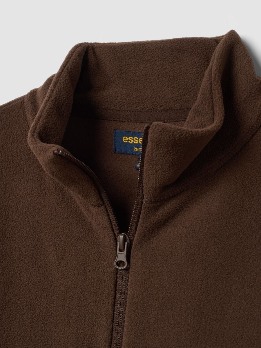 Felpa marrone con colletto e zip regular fit in pile_1