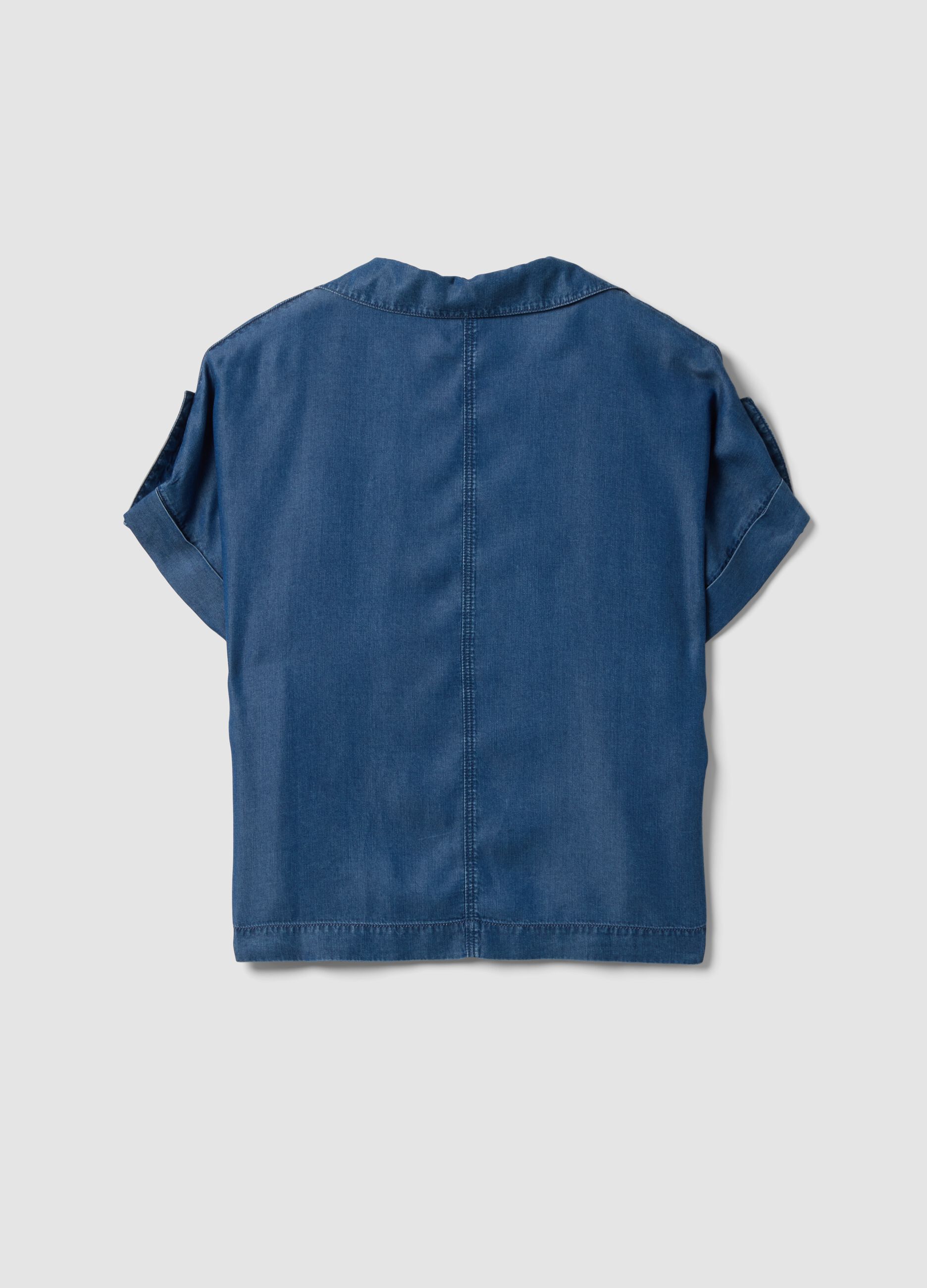 Blaue Kurzarmbluse aus reinem Lyocell