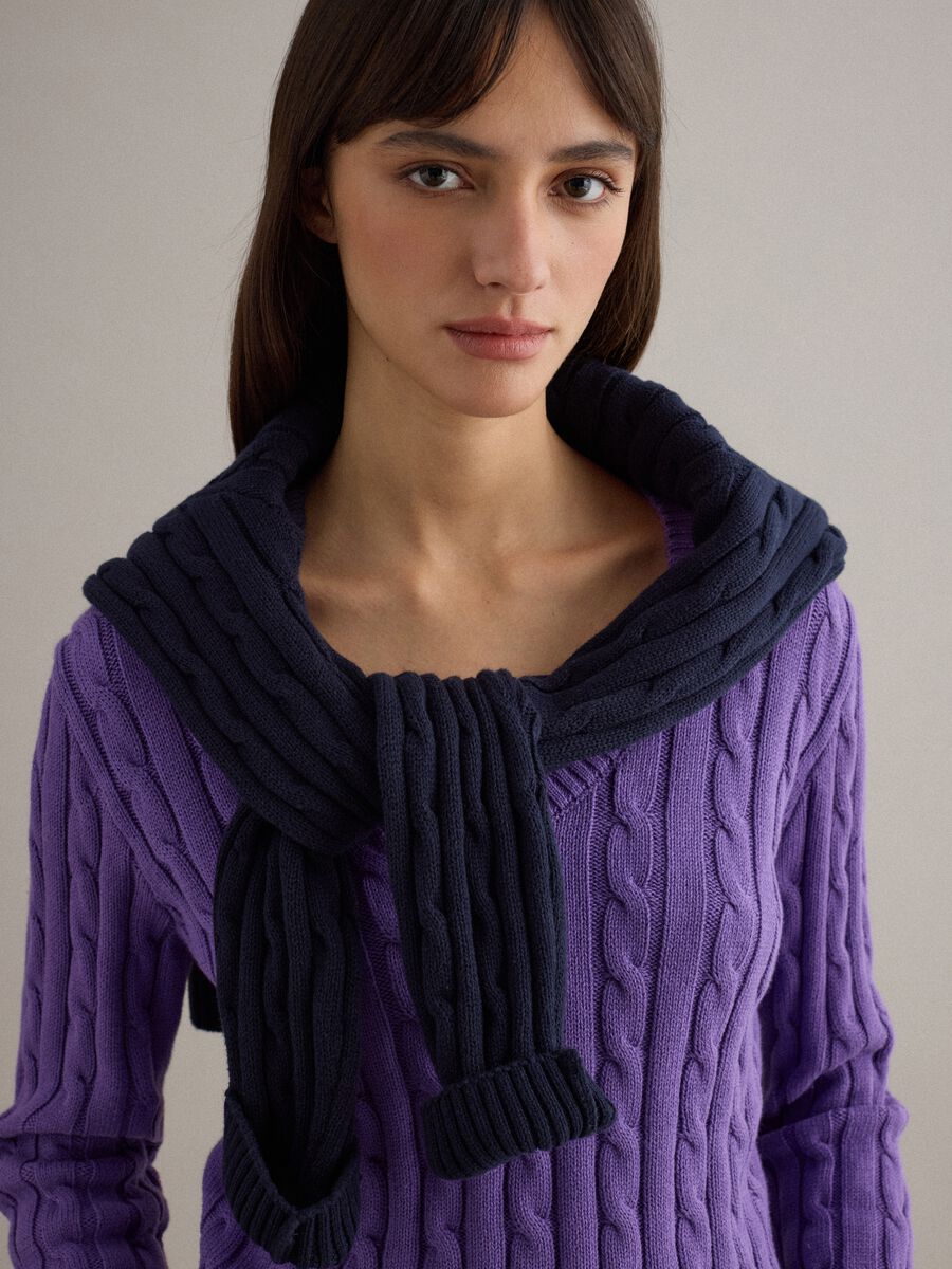 Purple pure cotton regular fit pullover with cable knit_2