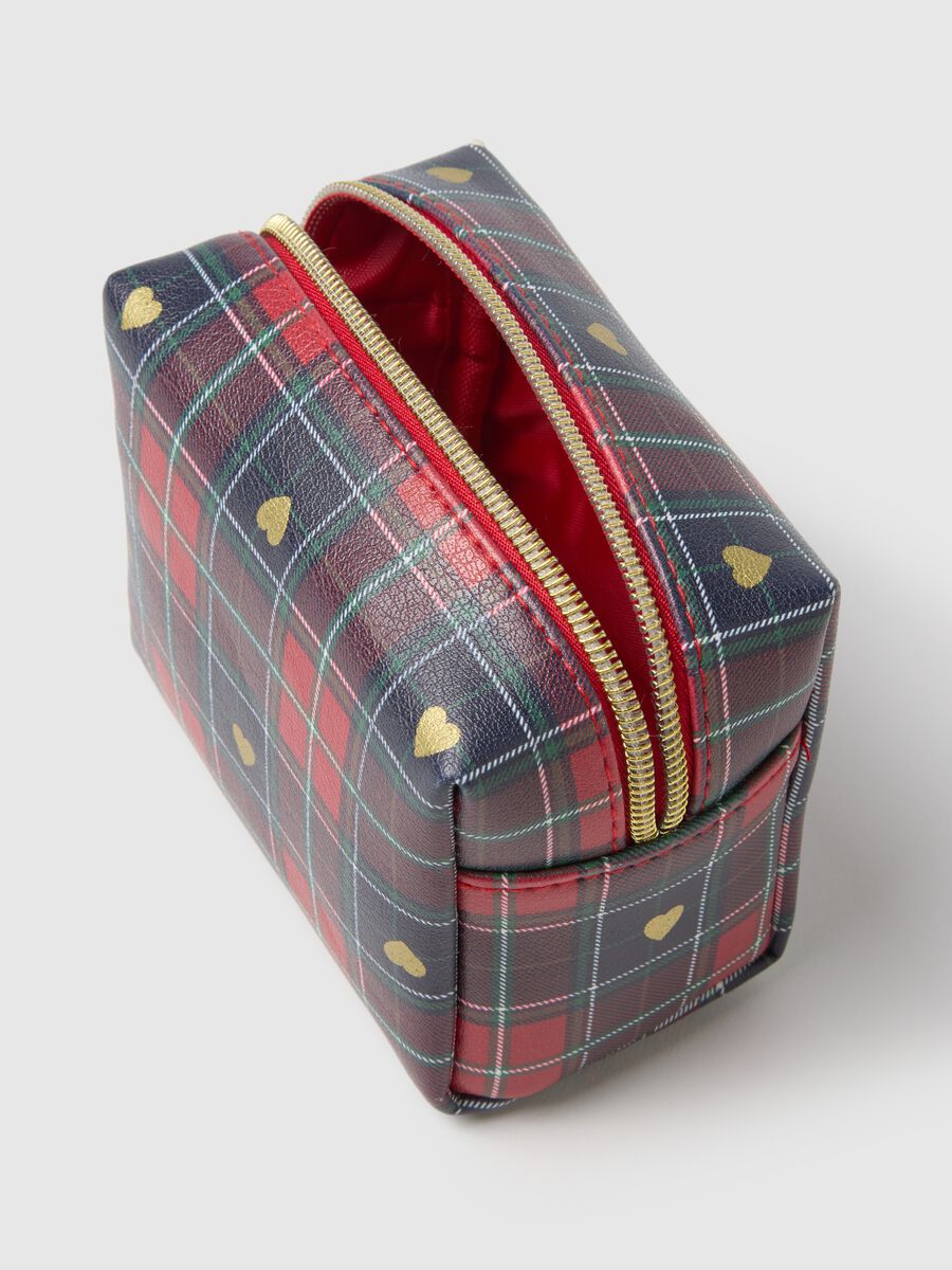 Multicolour checkered cosmetic bag with hearts_2