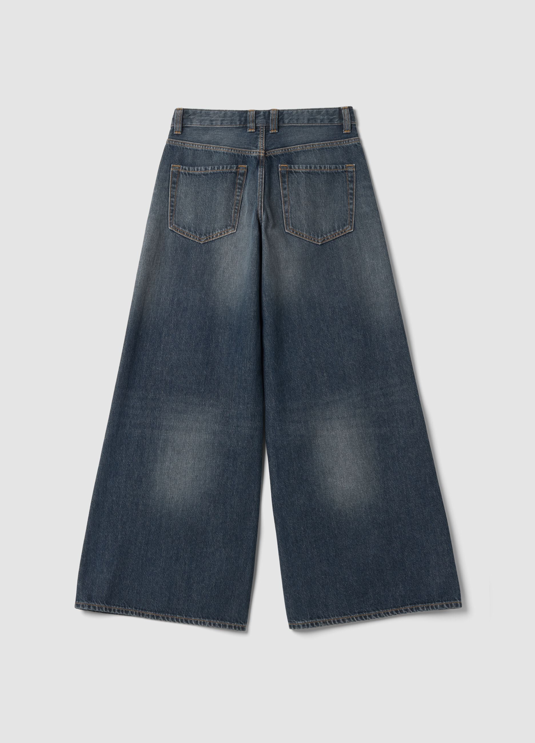 Jeans denim blu super wide leg in puro cotone