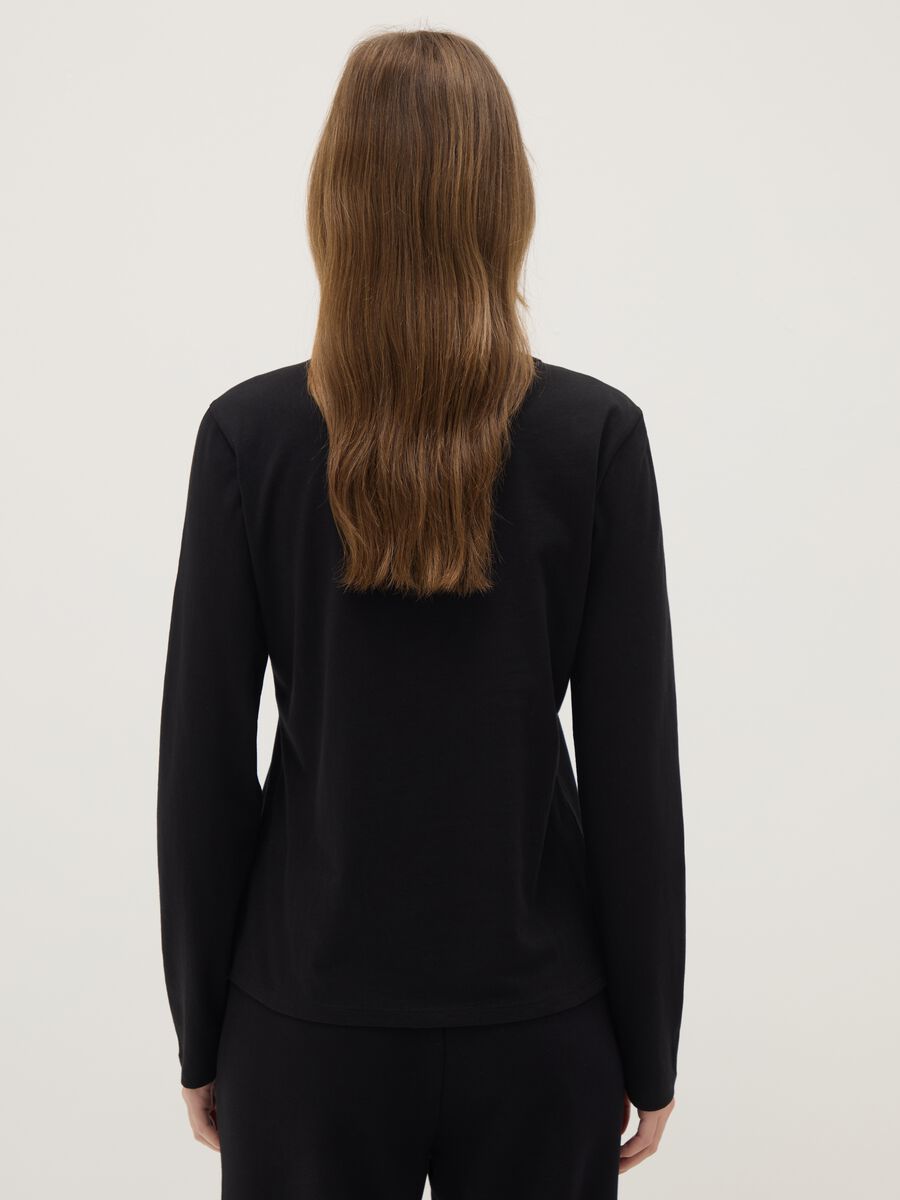 Black long sleeve T-shirt in pure cotton regular fit_2