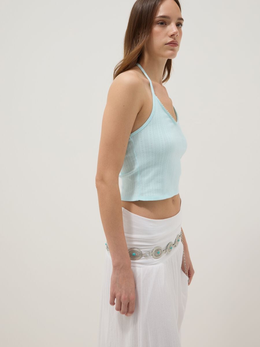 Light blue pure cotton ribbed top_3