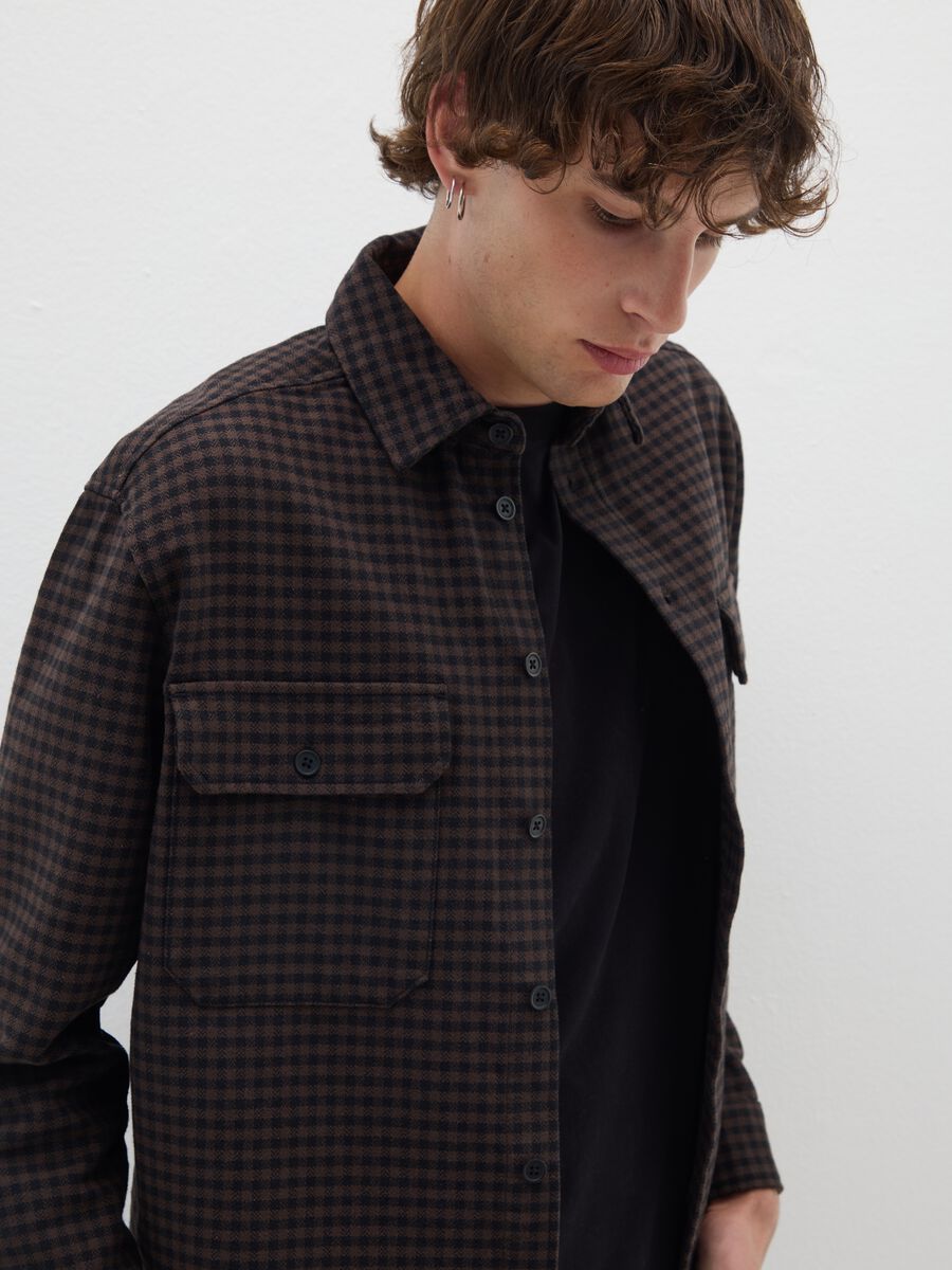 Brown plaid shirt in pure cotton and flannel with regular fit_0