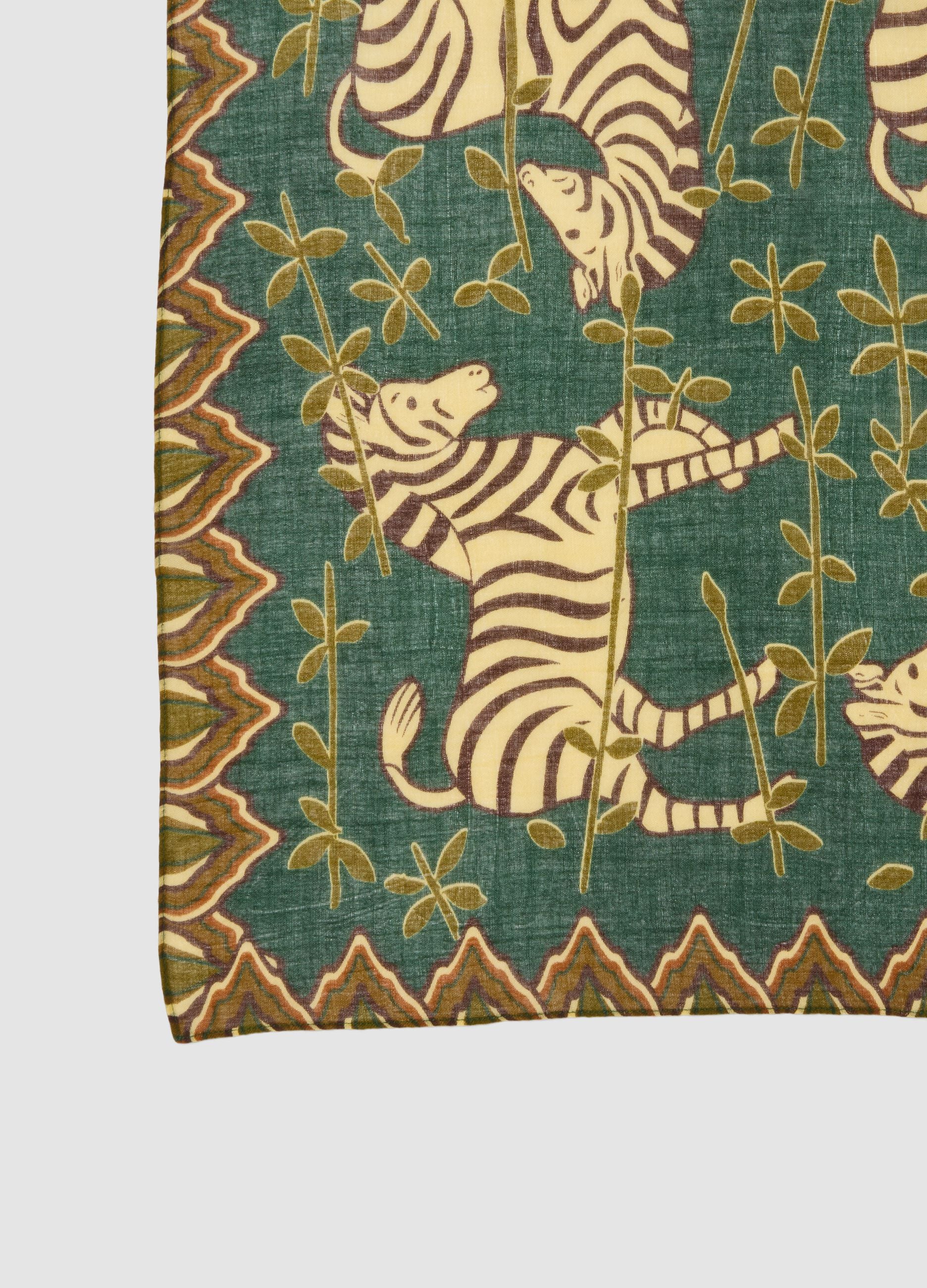 Green wool-blend scarf with print