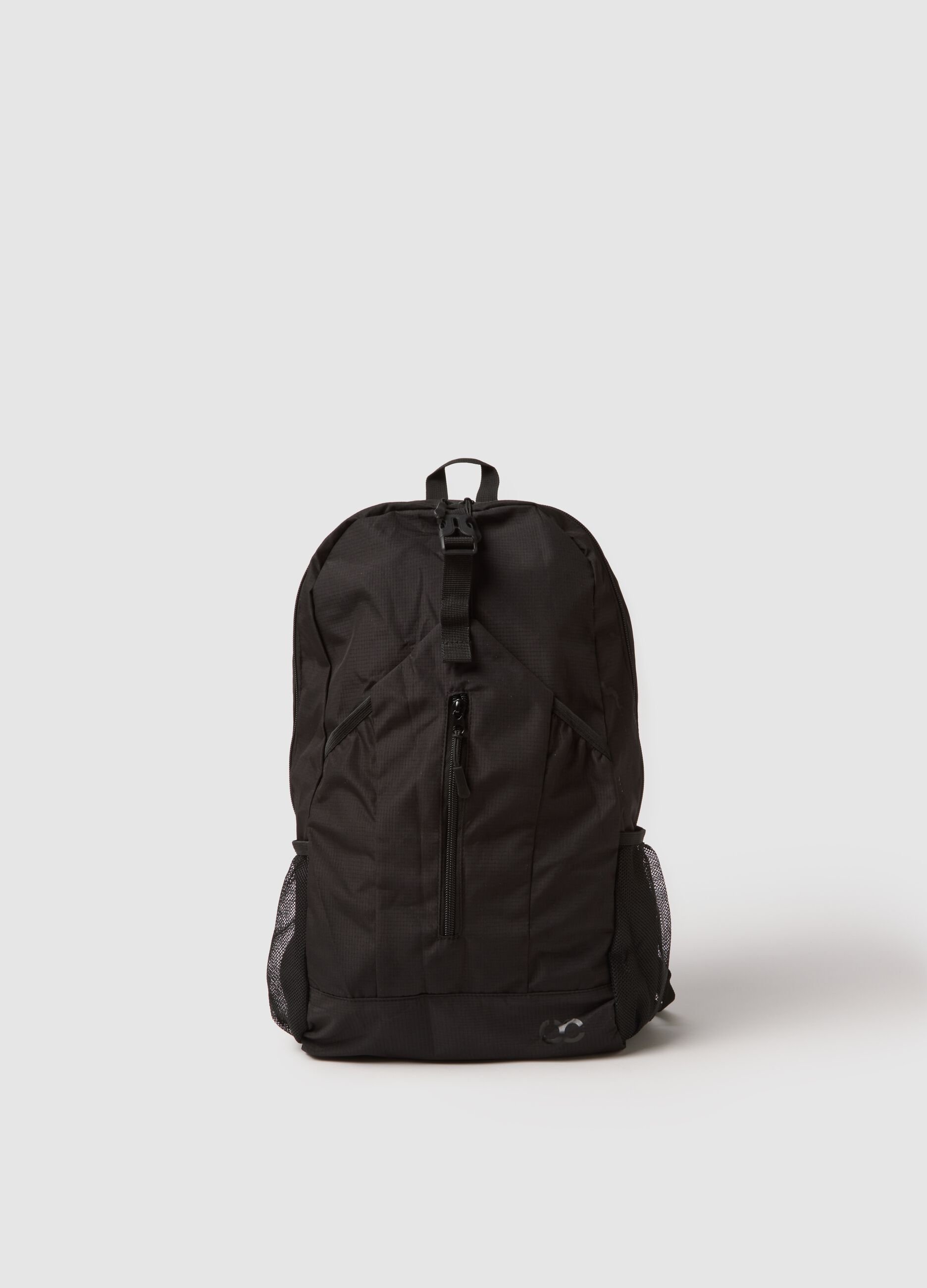 Black sporty backpack with adjustable straps
