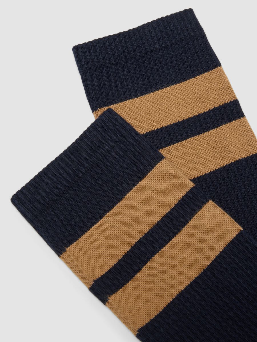 Blue Stretch Cotton Blend Tennis Socks with Stripes_1