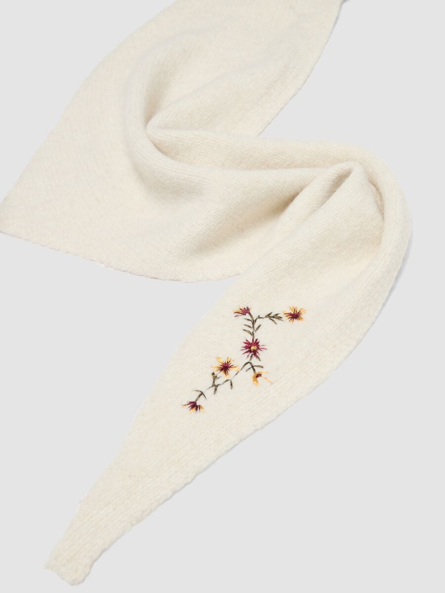 White stretch-fabric scarf with floral embroidery_1