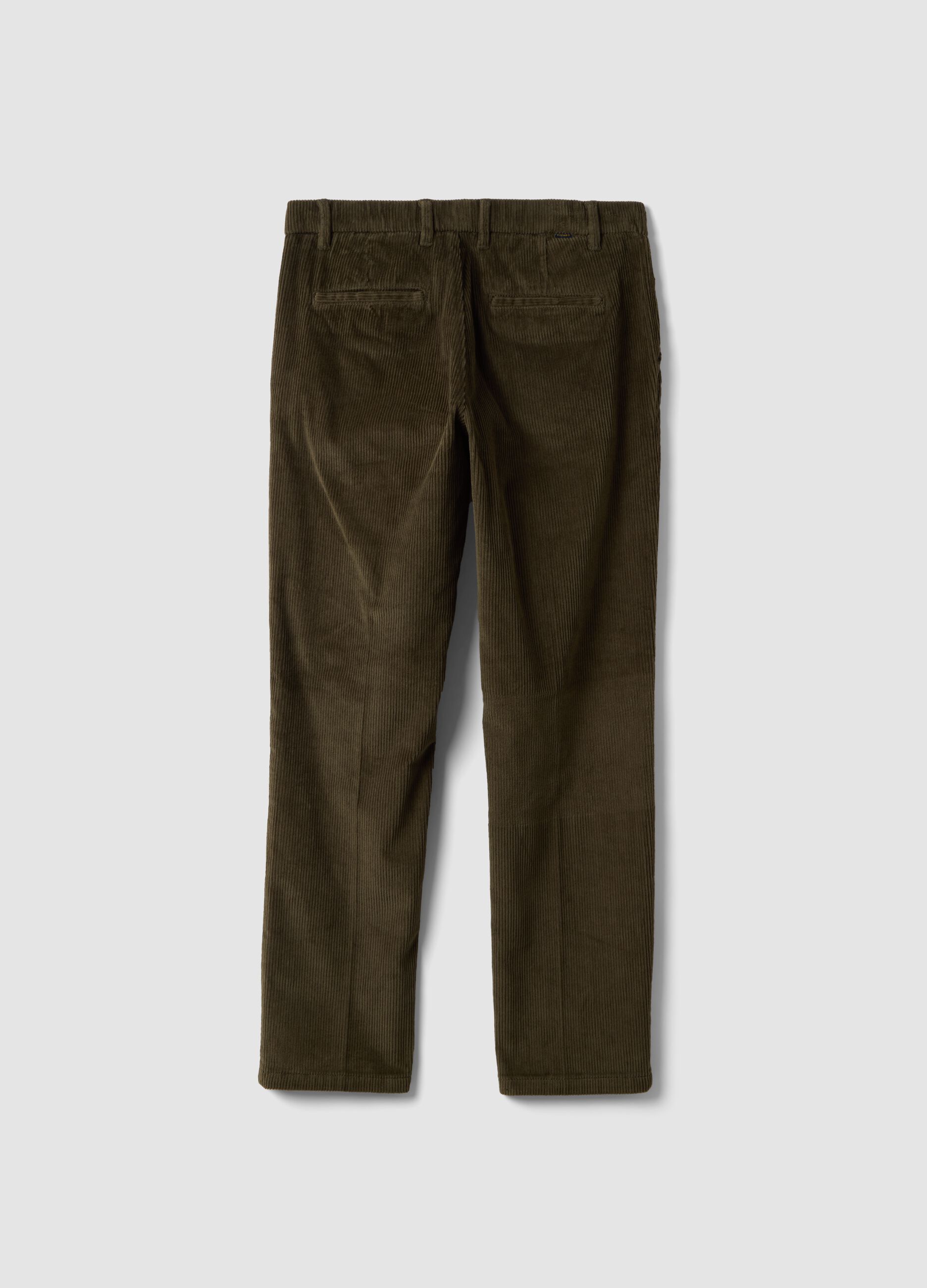 Cal&ccedil;as chino verdes regular fit em algod&atilde;o el&aacute;stico canelado