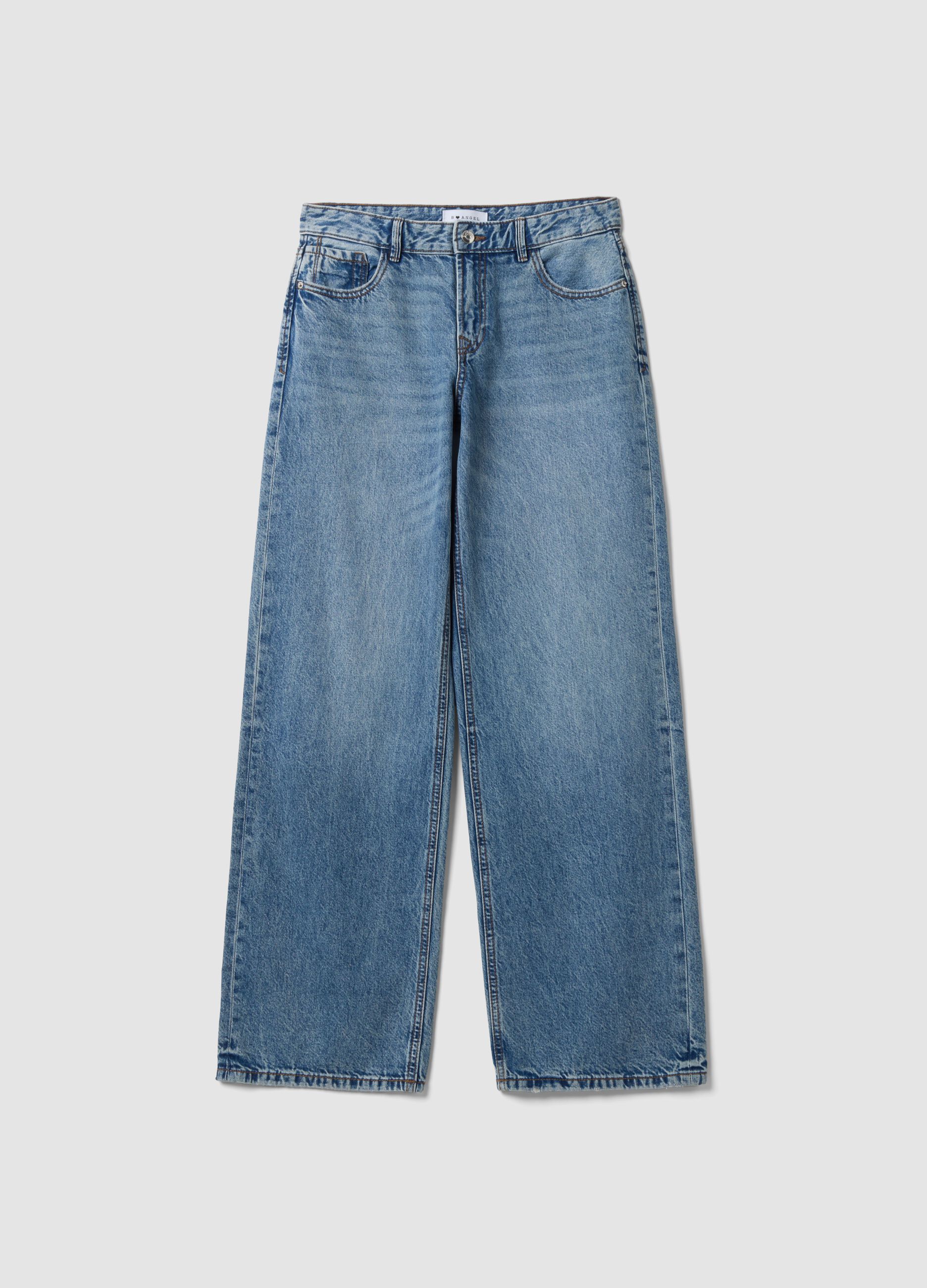Hellblaue Denim-Jeans mit Wide Leg aus 100 % Baumwolle