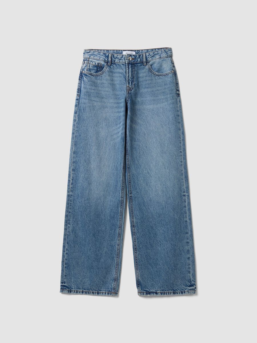 Light Blue Denim Wide-Leg Jeans in 100% Cotton_0