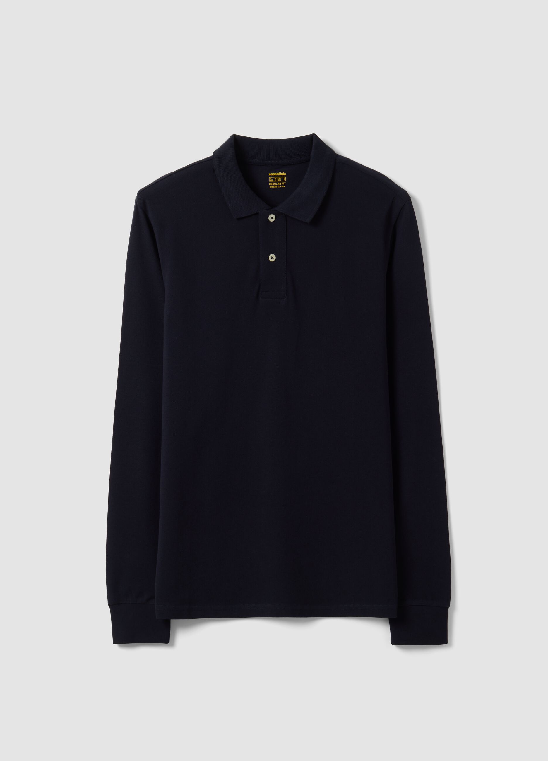 Blue long-sleeve organic cotton piqu&eacute; polo shirt, regular fit
