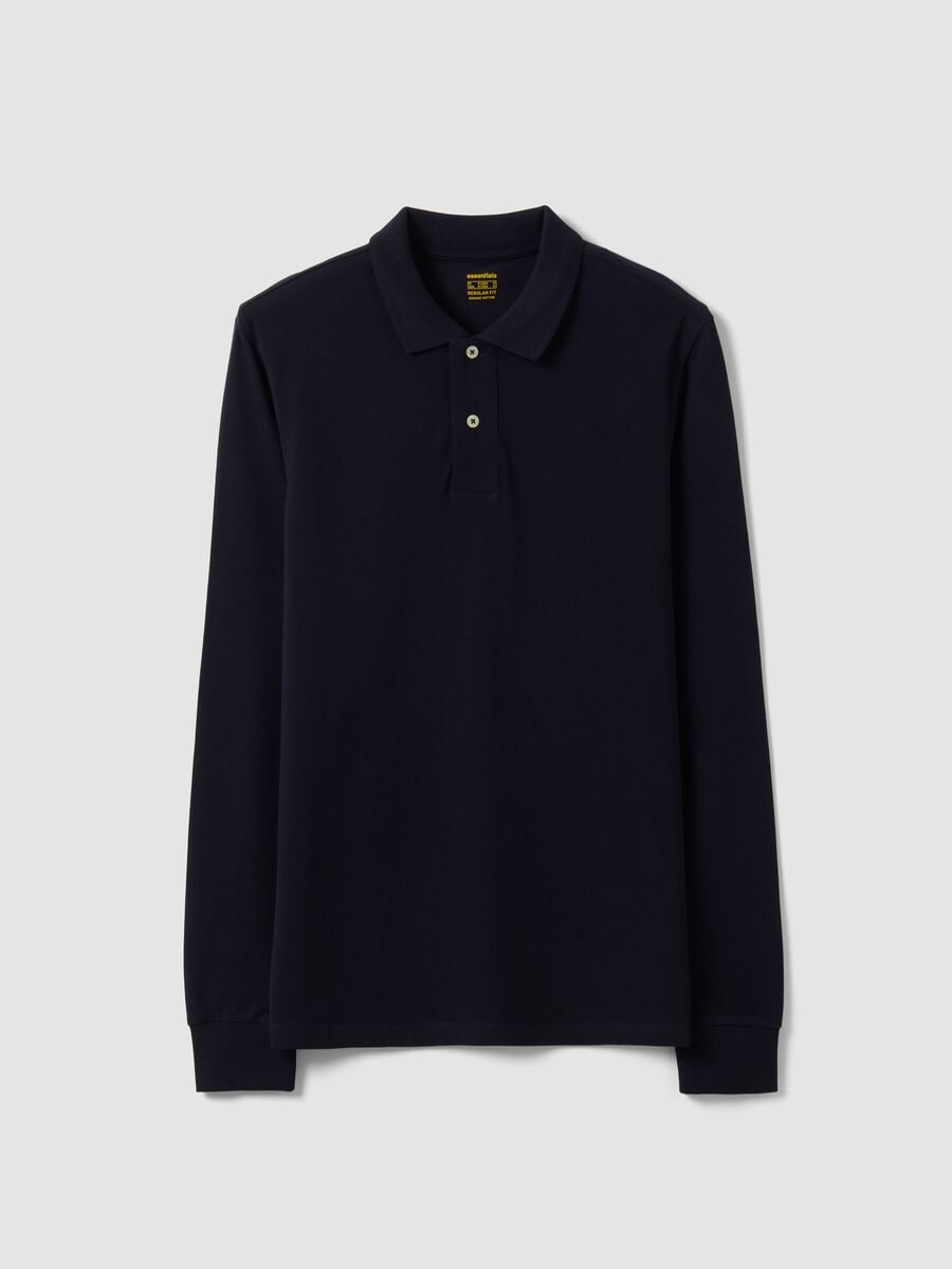 Blue long-sleeved regular-fit polo shirt in pure organic cotton piqu&eacute;_4