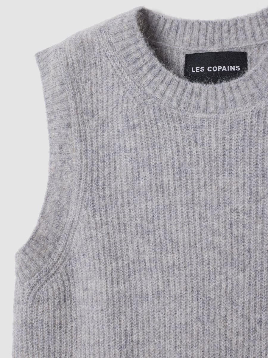 Grey crew-neck stretch wool and alpaca gilet_1